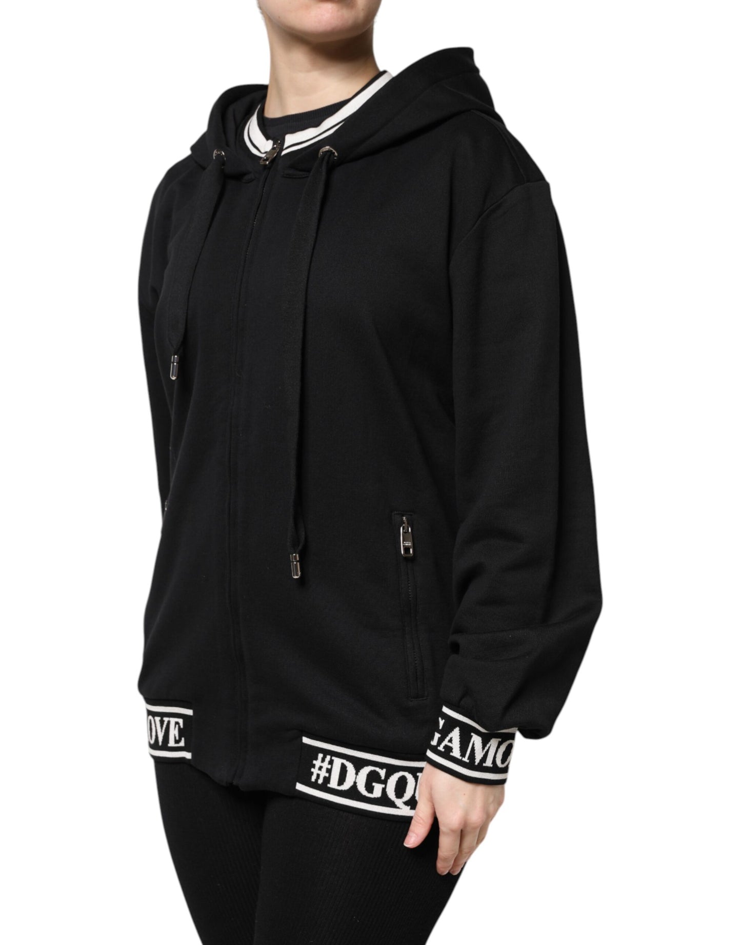 Dolce & Gabbana Black Cotton Hooded Full Zip Sweatshirt Sweater Dolce & Gabbana