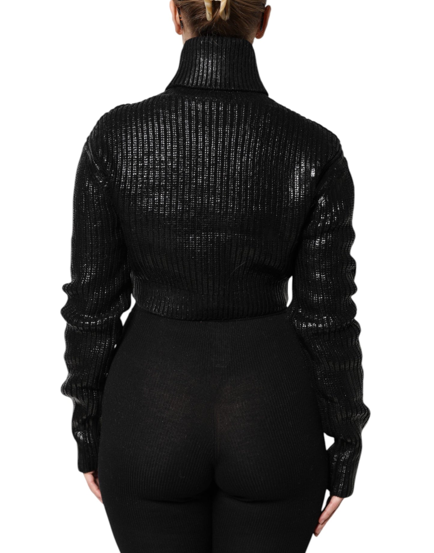 Dolce & Gabbana Black Wool Long Sleeve Turtleneck Cropped Top Dolce & Gabbana