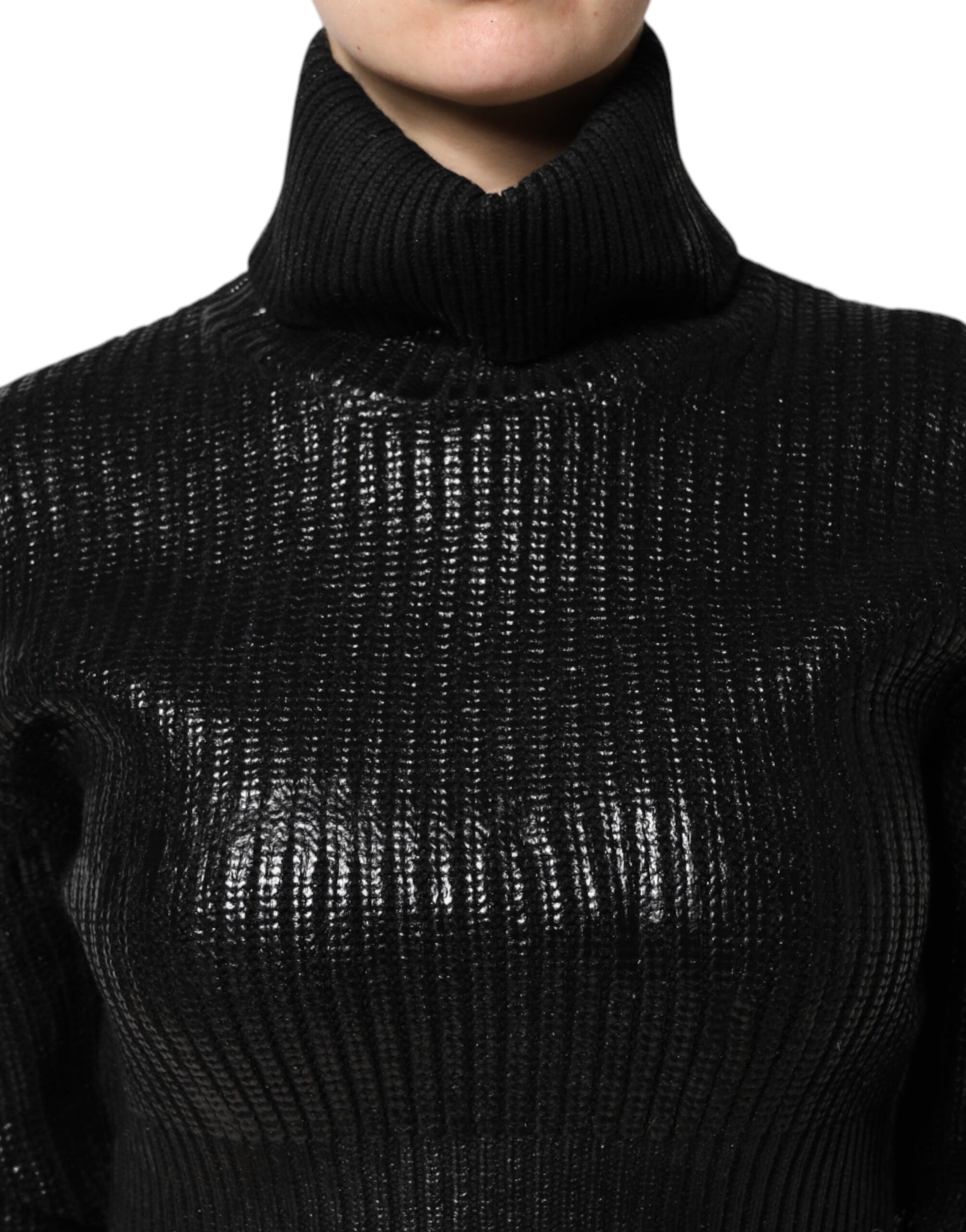 Dolce & Gabbana Black Wool Long Sleeve Turtleneck Cropped Top Dolce & Gabbana