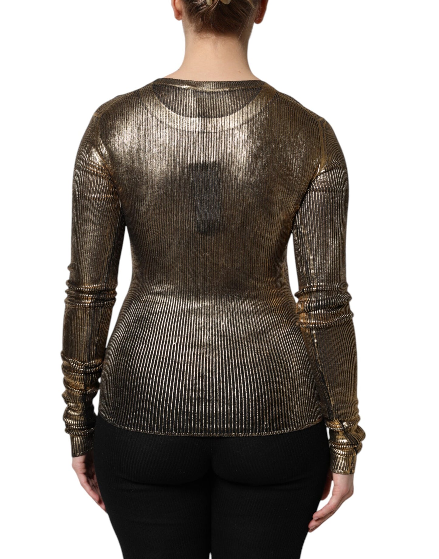 Dolce & Gabbana Gold Round Neck Long Sleeve Pullover Top Dolce & Gabbana