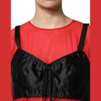 Dolce & Gabbana Red Black Bustier Detailing Long Sleeves Top