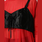 Dolce & Gabbana Red Black Bustier Detailing Long Sleeves Top