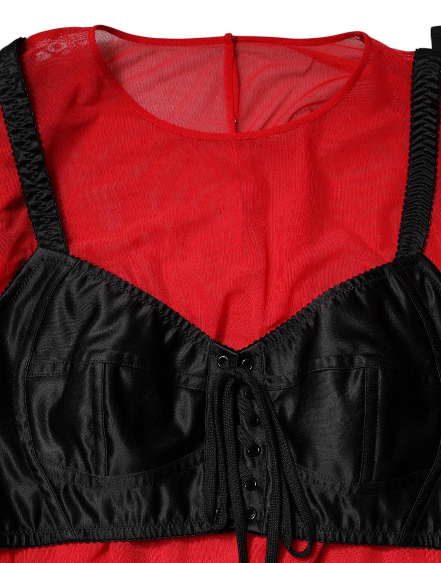 Dolce & Gabbana Red Black Bustier Detailing Long Sleeves Top Dolce & Gabbana