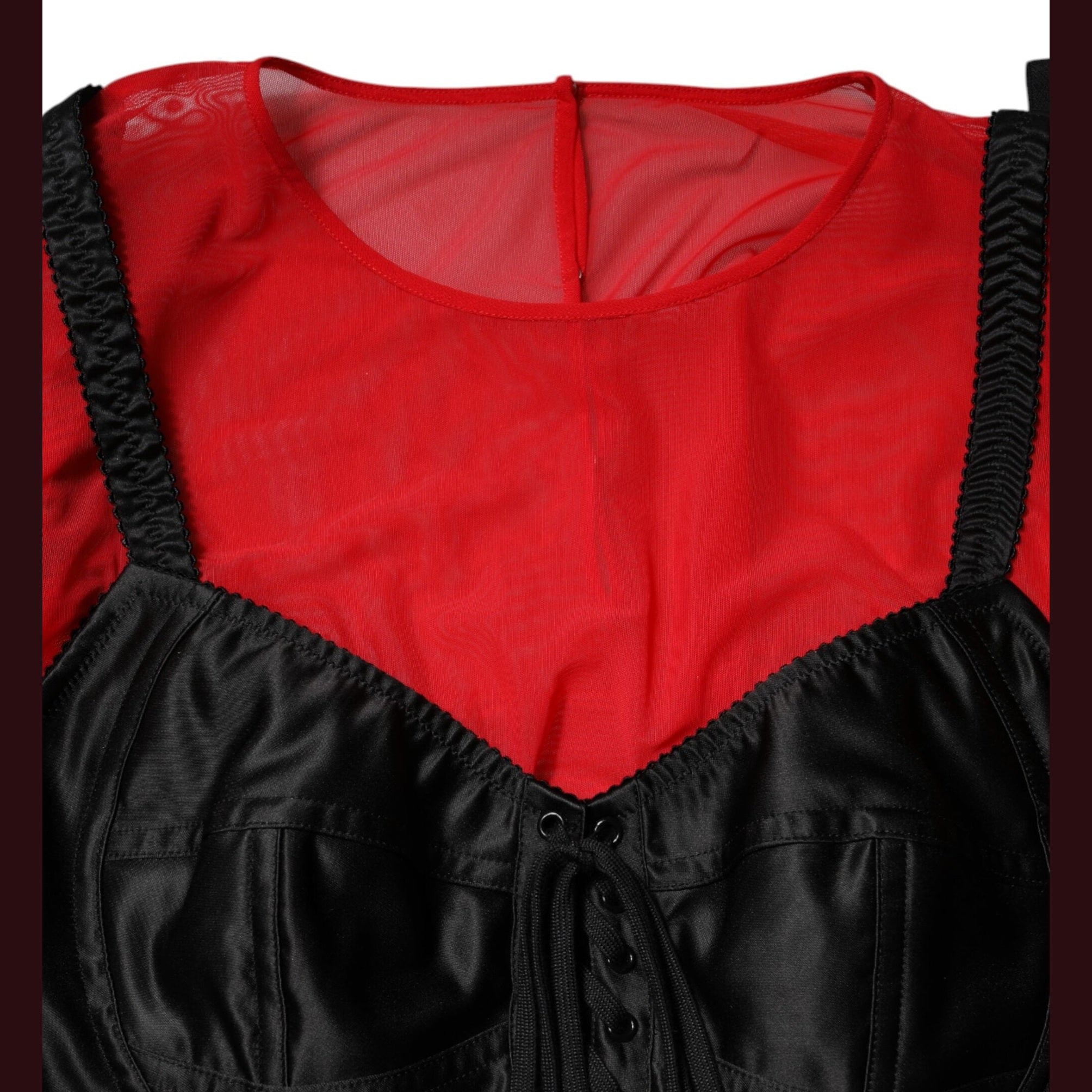Dolce & Gabbana Red Black Bustier Detailing Long Sleeves Top