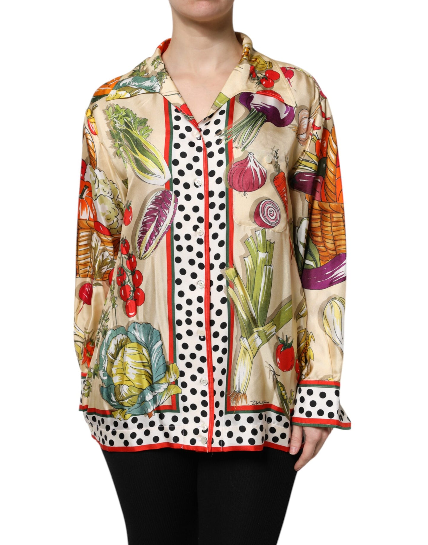 Dolce & Gabbana Multicolor Vegetables Silk Long Sleeves Top Dolce & Gabbana