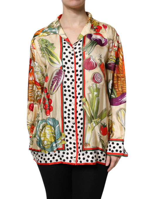 Dolce & Gabbana Multicolor Vegetables Silk Long Sleeves Top Dolce & Gabbana