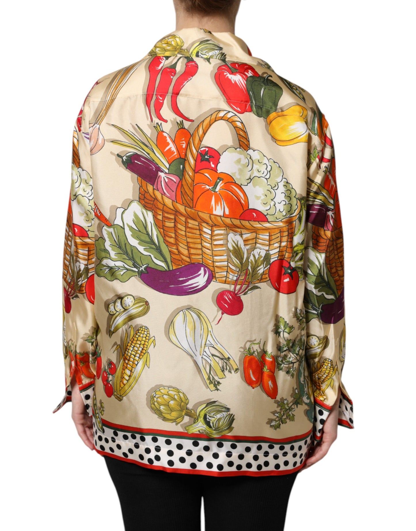 Dolce & Gabbana Multicolor Vegetables Silk Long Sleeves Top Dolce & Gabbana