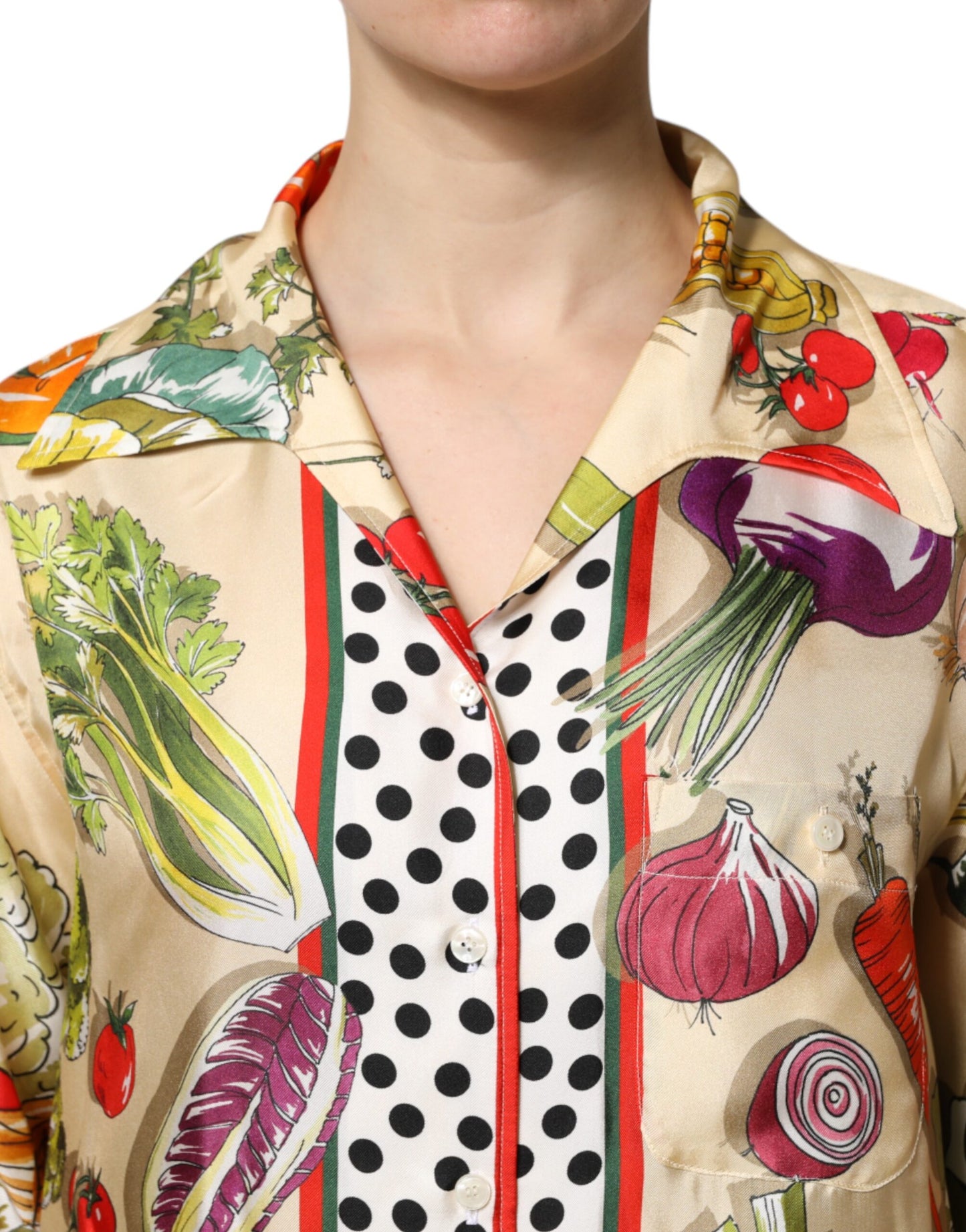 Dolce & Gabbana Multicolor Vegetables Silk Long Sleeves Top Dolce & Gabbana