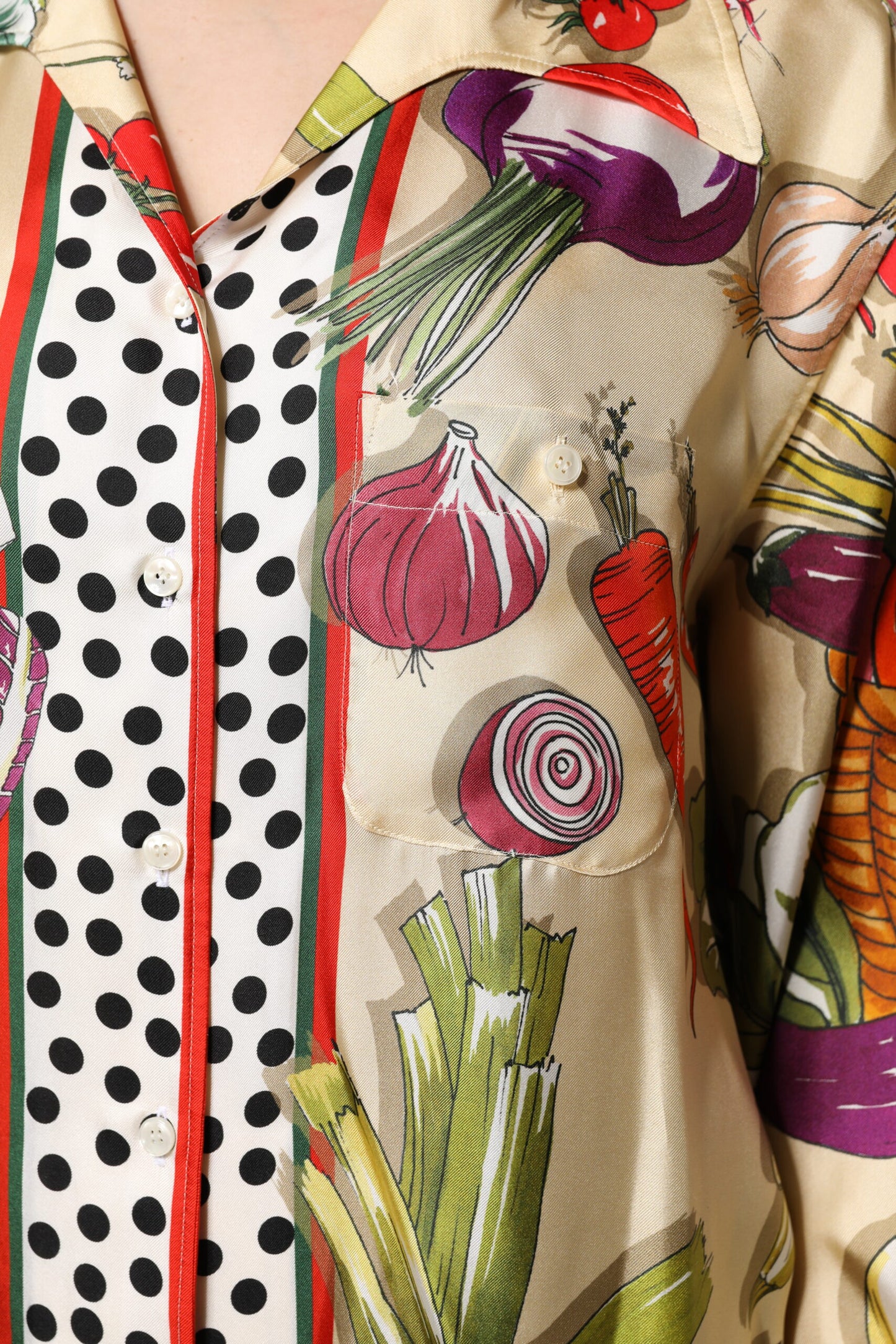 Dolce & Gabbana Multicolor Vegetables Silk Long Sleeves Top Dolce & Gabbana