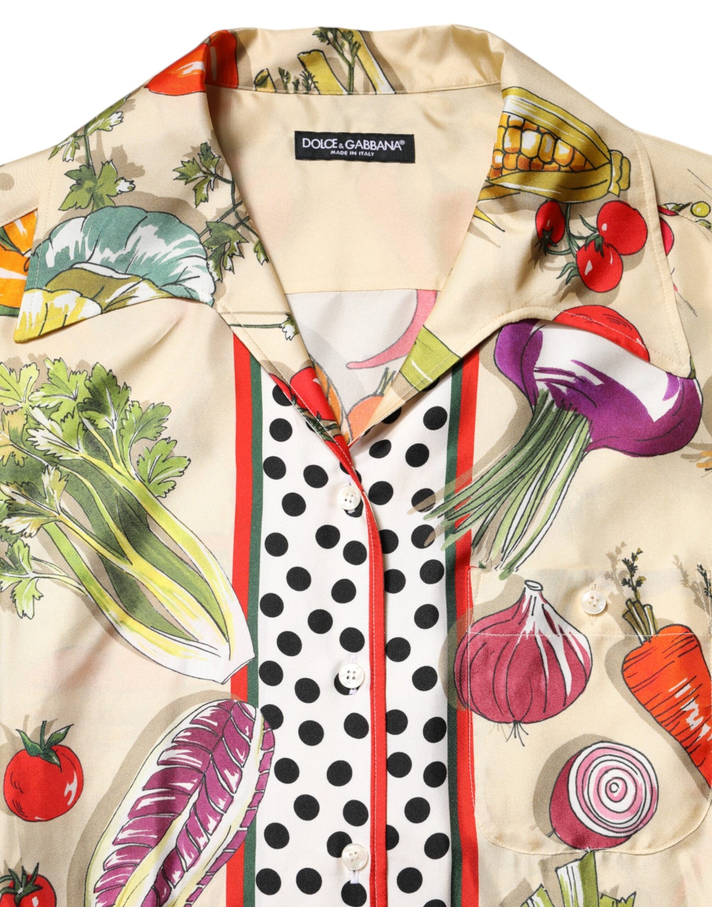 Dolce & Gabbana Multicolor Vegetables Silk Long Sleeves Top Dolce & Gabbana