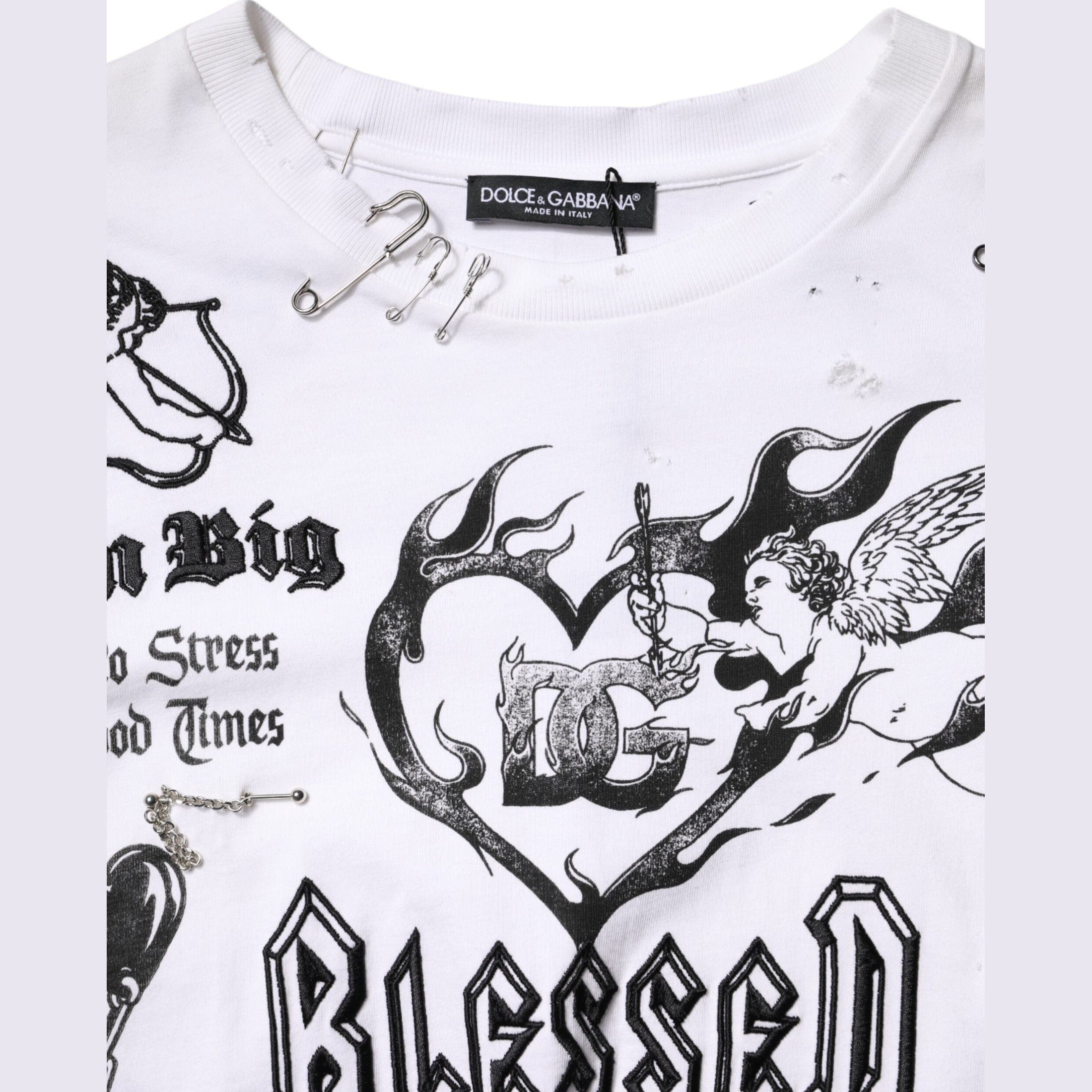 Dolce & Gabbana White Cotton DG BLESSED Printed T-shirt