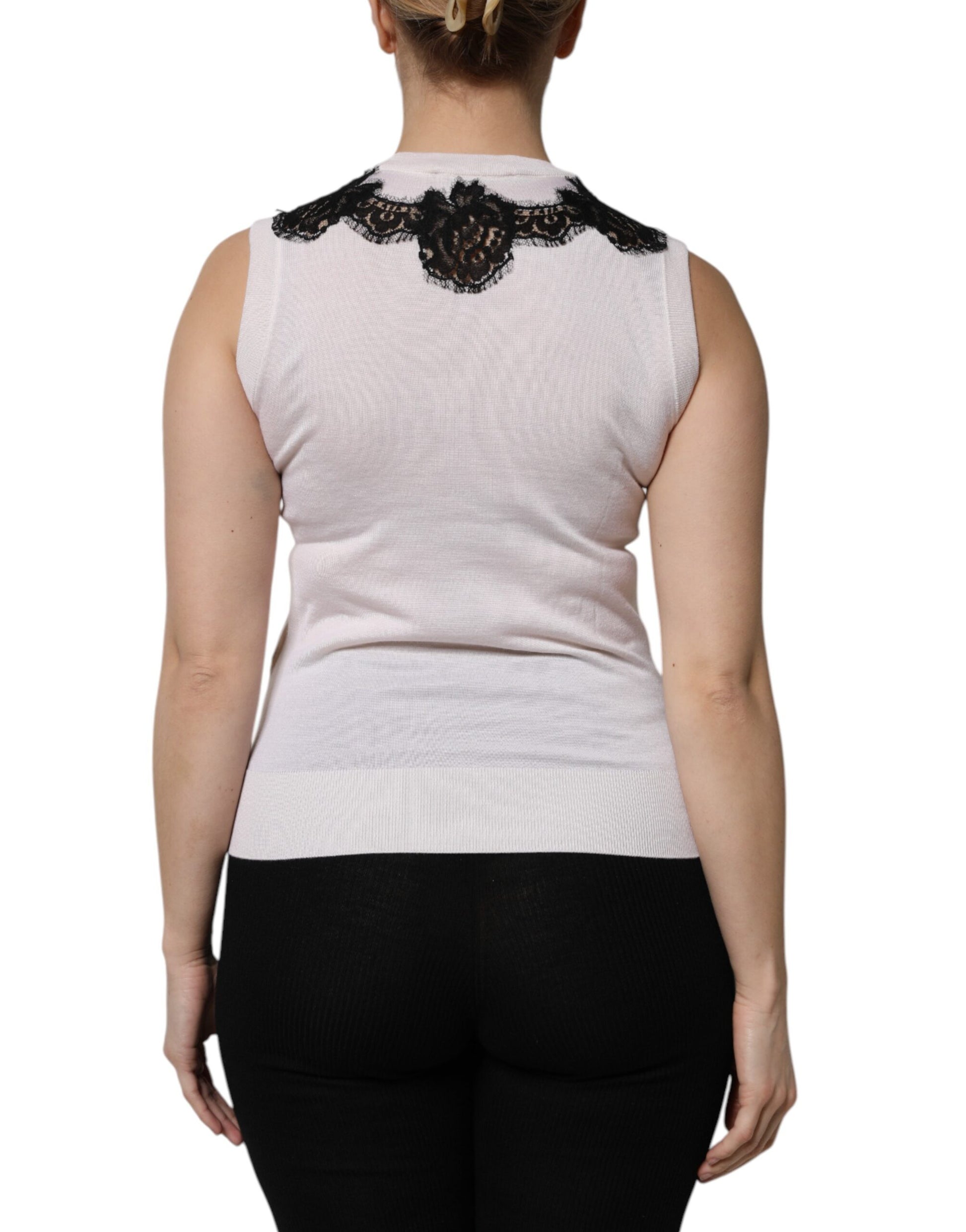 Dolce & Gabbana White Cashmere Floral Lace Detailing Tank Top Dolce & Gabbana