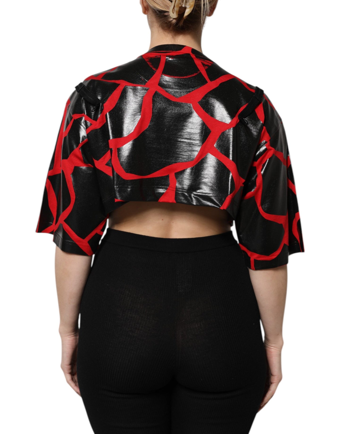 Dolce & Gabbana Red Black Cotton Bustier Detailing Cropped Top Dolce & Gabbana