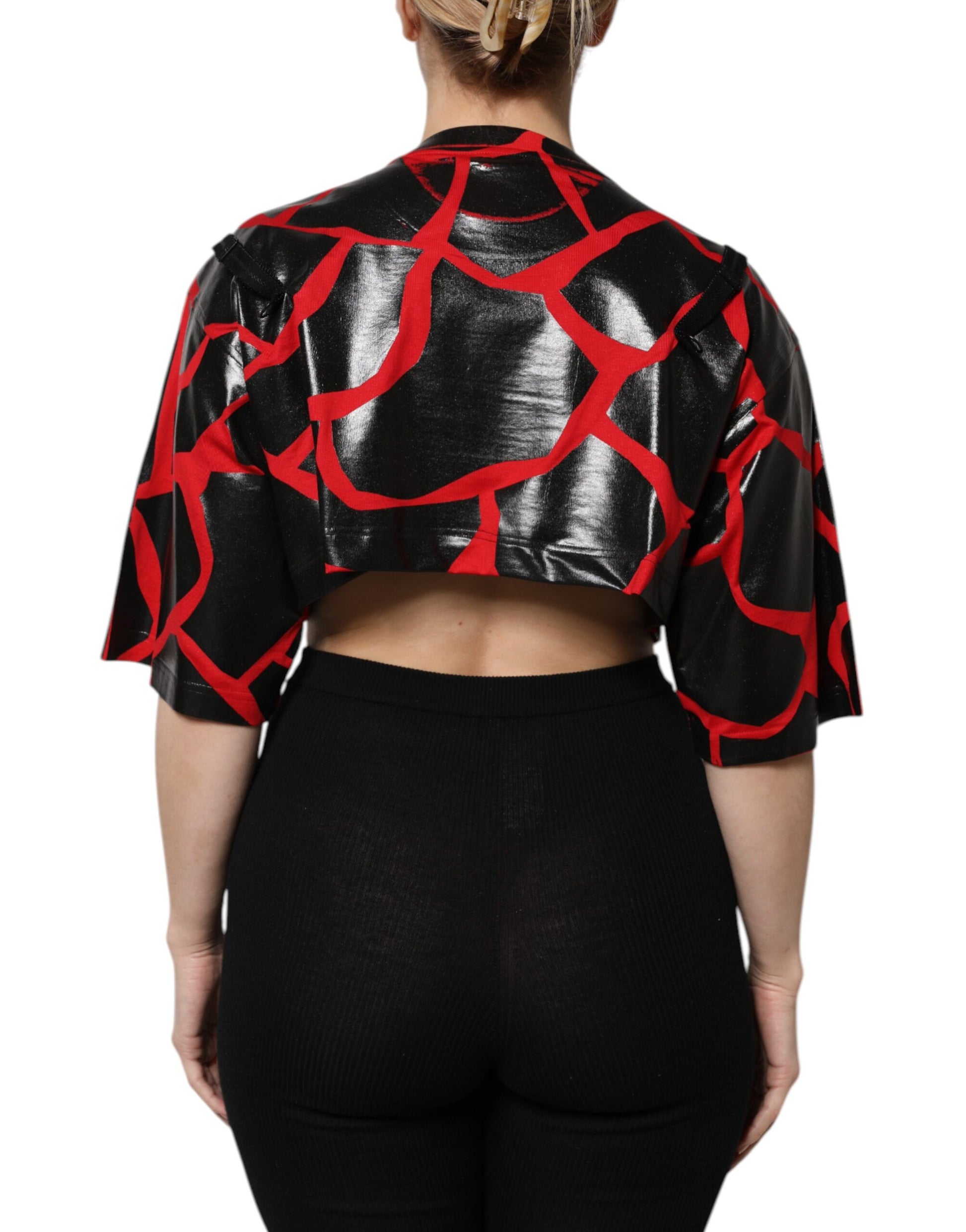 Dolce & Gabbana Red Black Cotton Bustier Detailing Cropped Top Dolce & Gabbana