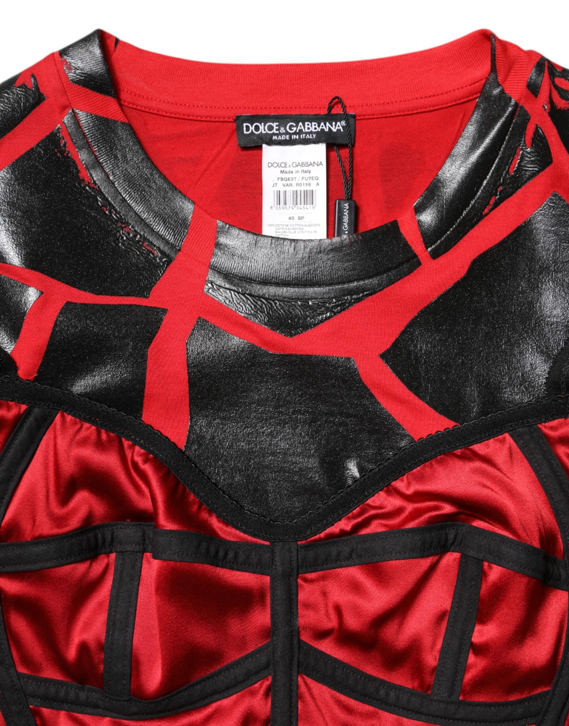 Dolce & Gabbana Red Black Cotton Bustier Detailing Cropped Top Dolce & Gabbana