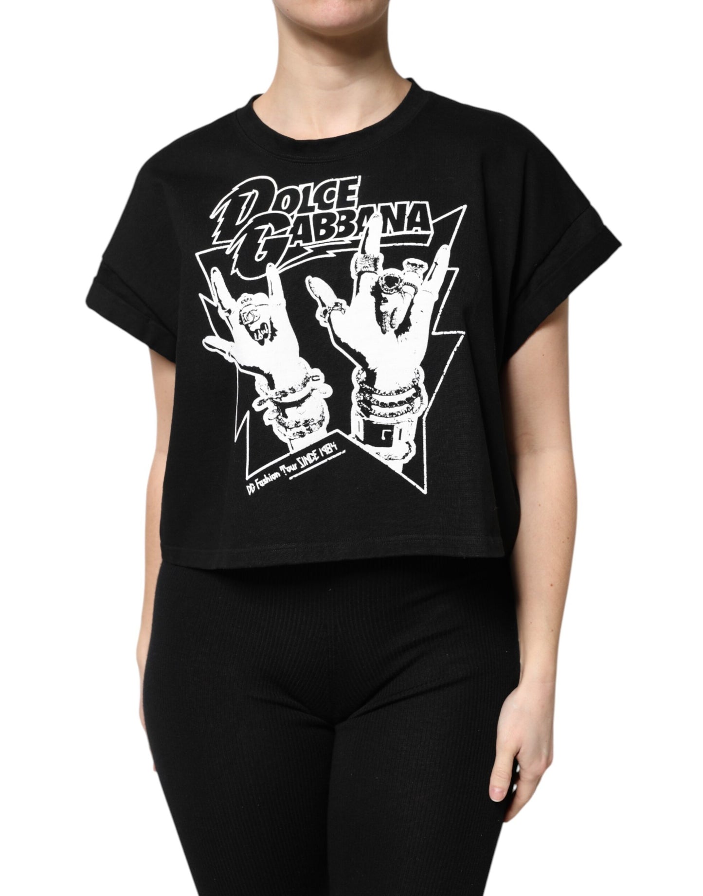 Dolce & Gabbana Black Cotton Printed Short Sleeves T-shirt Dolce & Gabbana