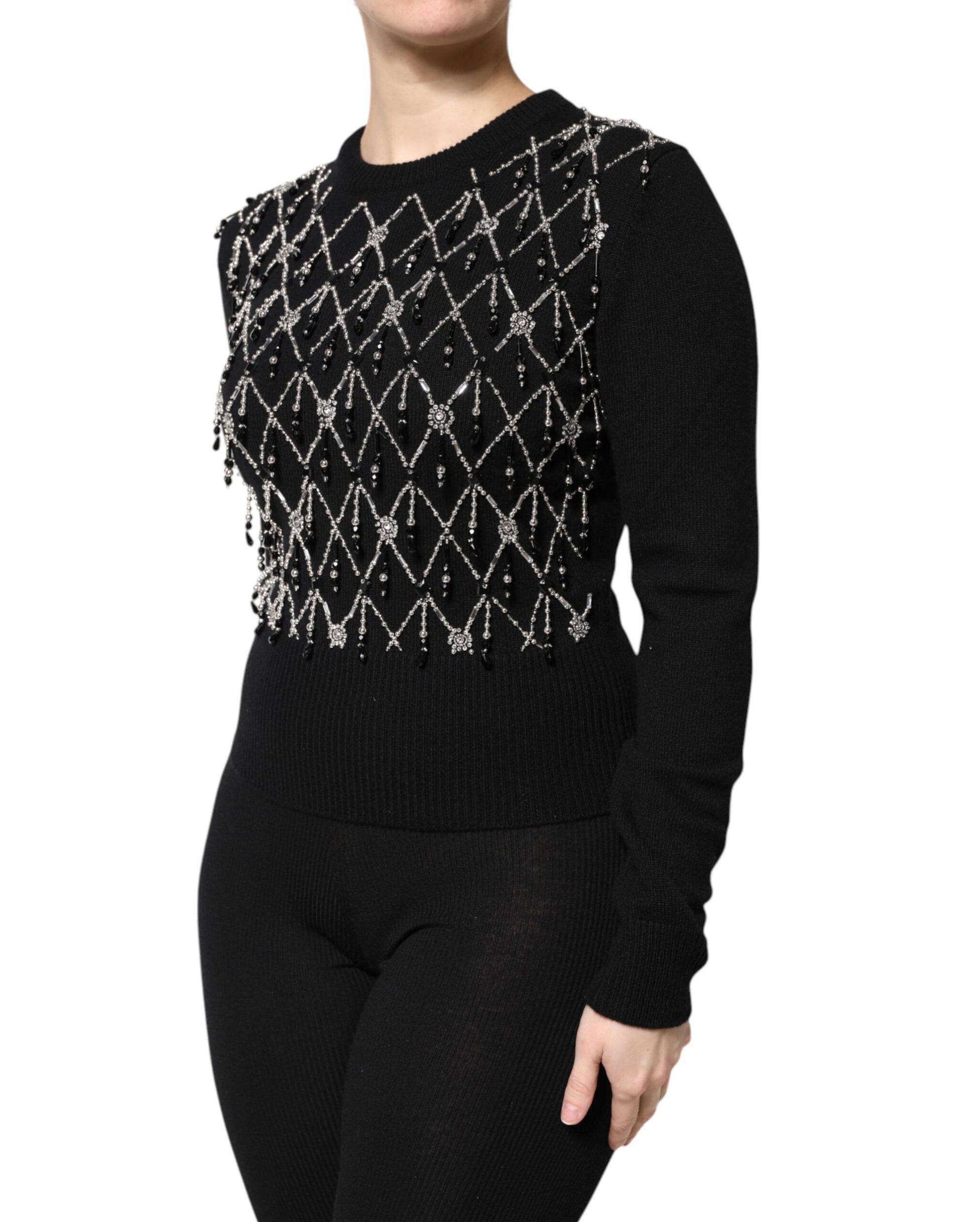 Dolce & Gabbana Black Cashmere Embellished Long Sleeves Top Dolce & Gabbana