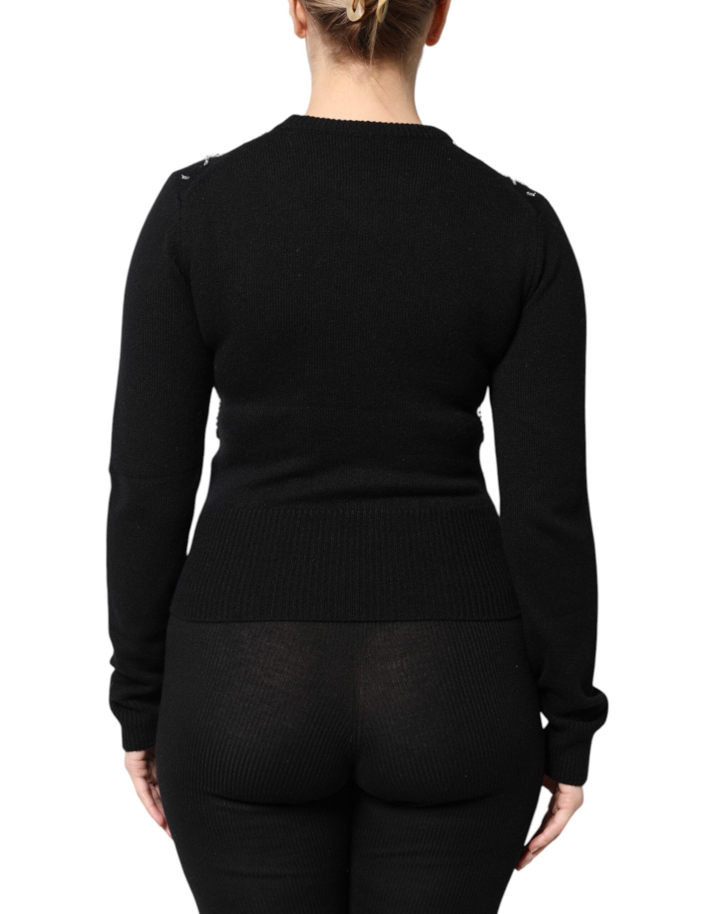 Dolce & Gabbana Black Cashmere Embellished Long Sleeves Top Dolce & Gabbana