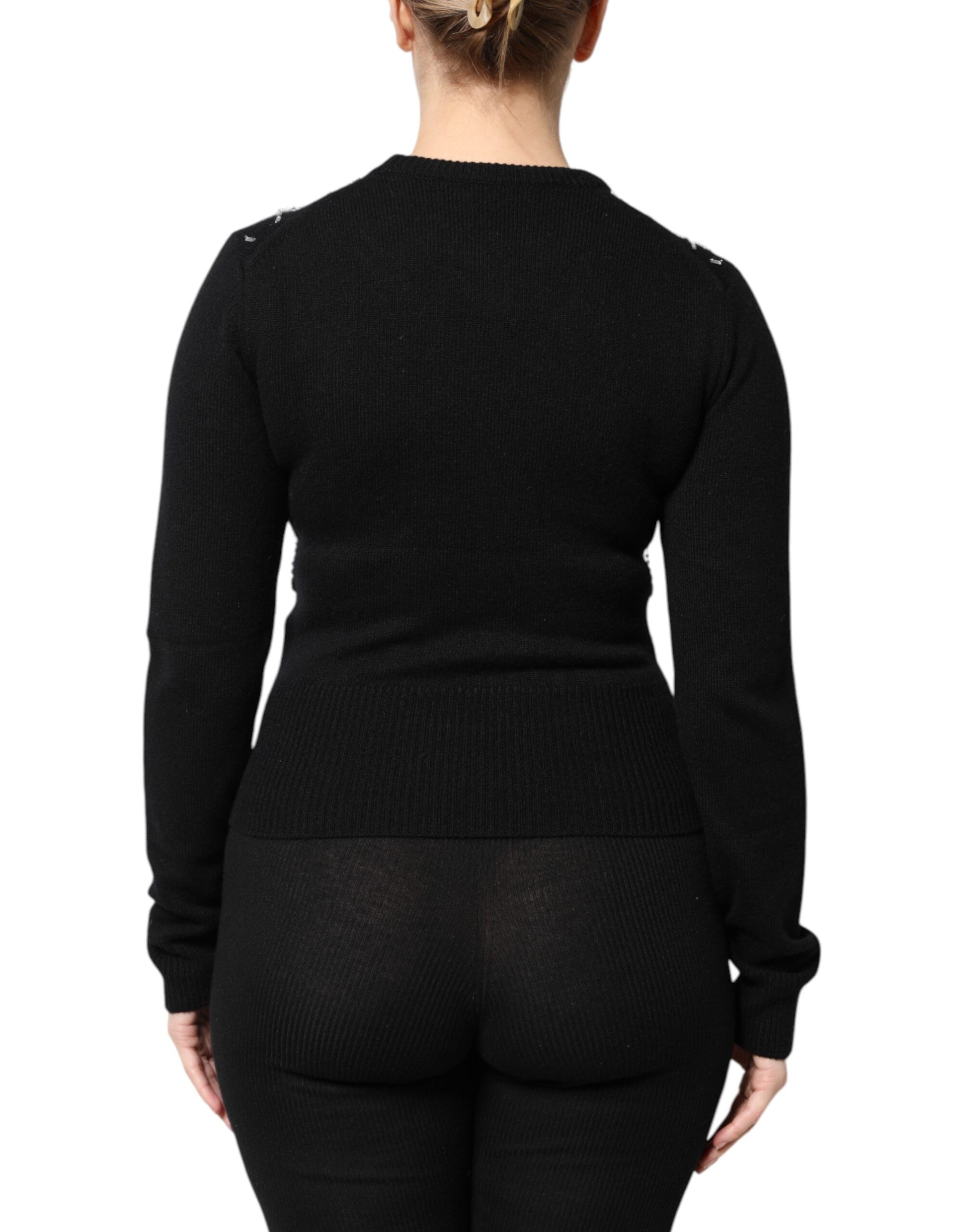 Dolce & Gabbana Black Cashmere Embellished Long Sleeves Top Dolce & Gabbana