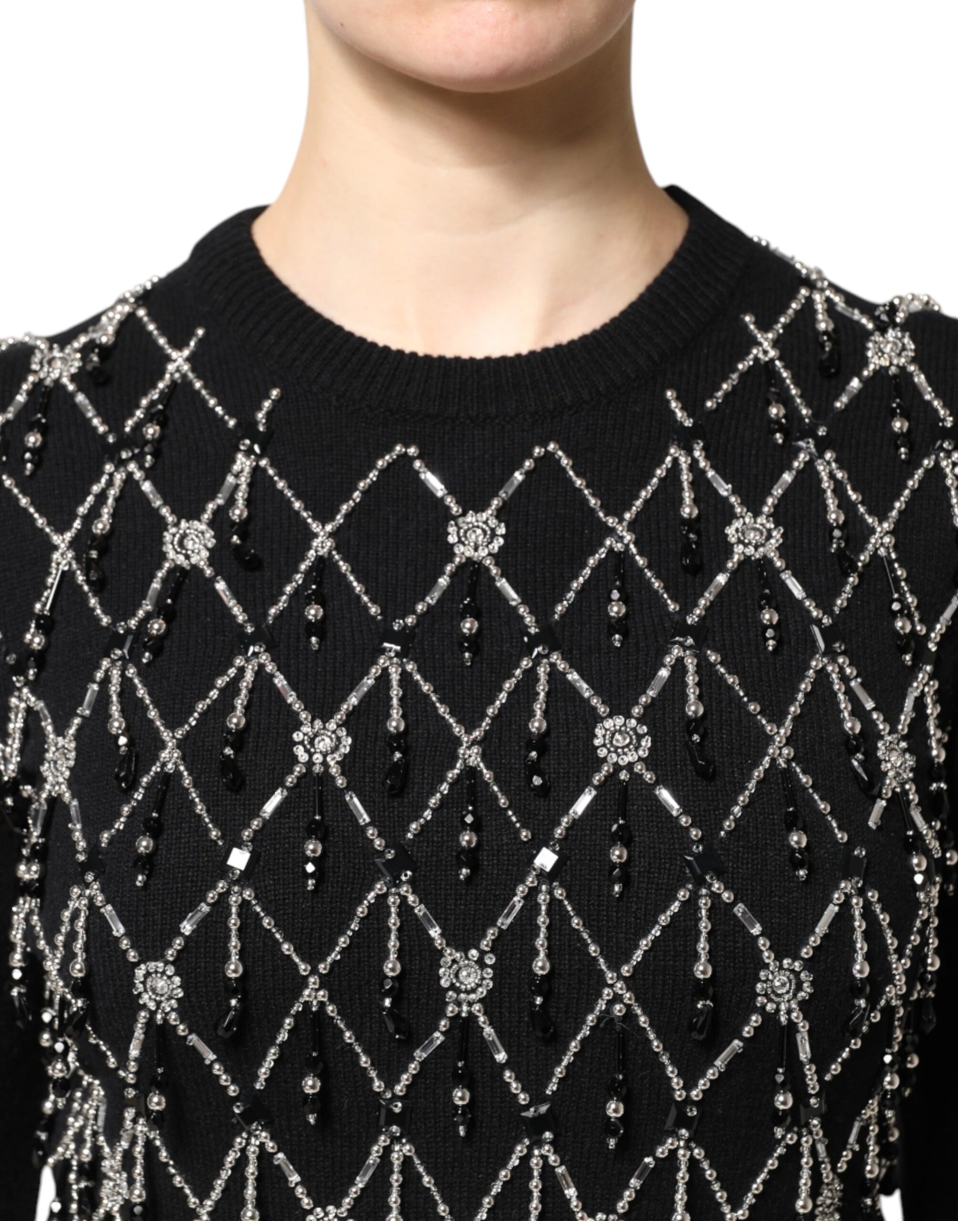 Dolce & Gabbana Black Cashmere Embellished Long Sleeves Top Dolce & Gabbana