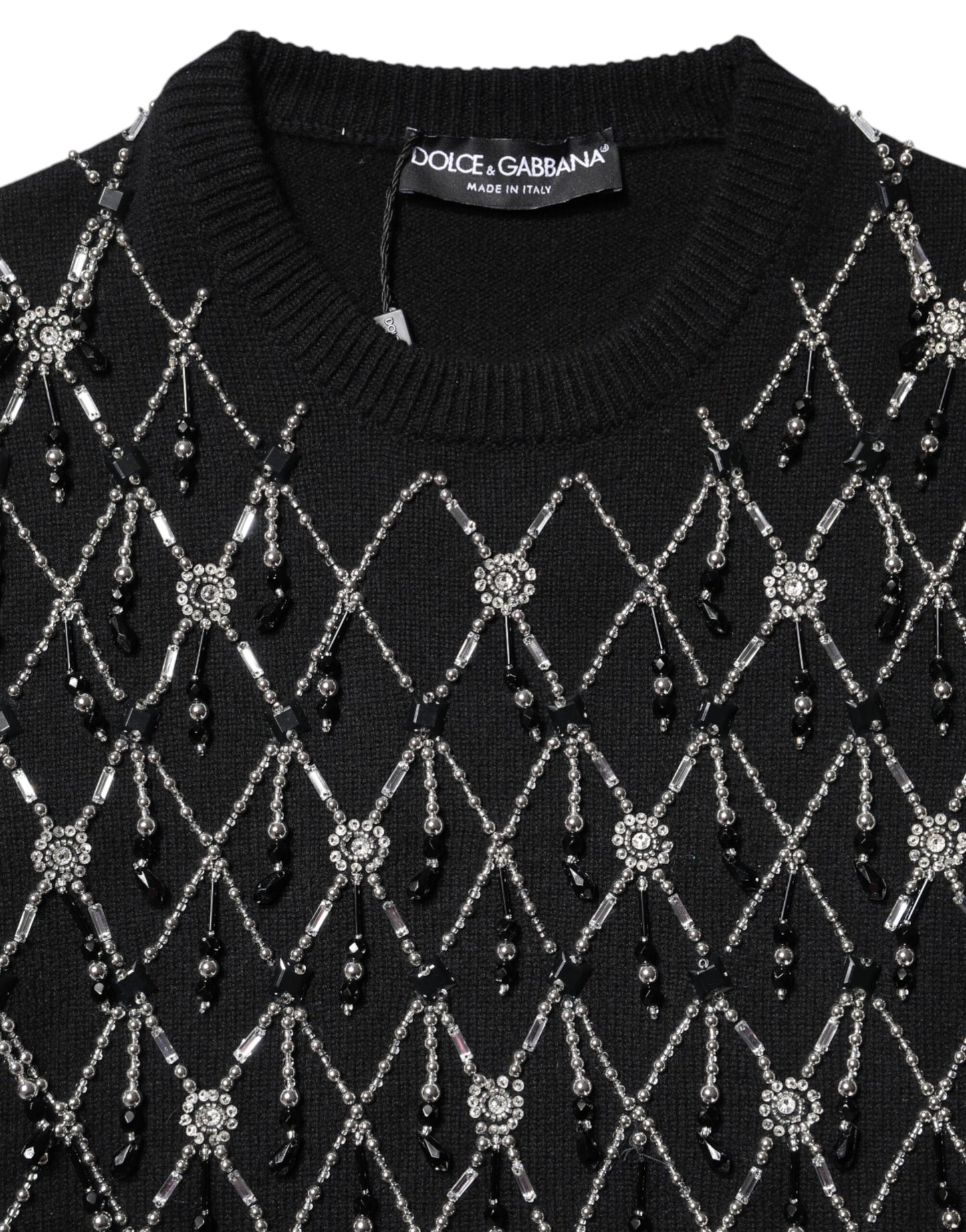 Dolce & Gabbana Black Cashmere Embellished Long Sleeves Top Dolce & Gabbana