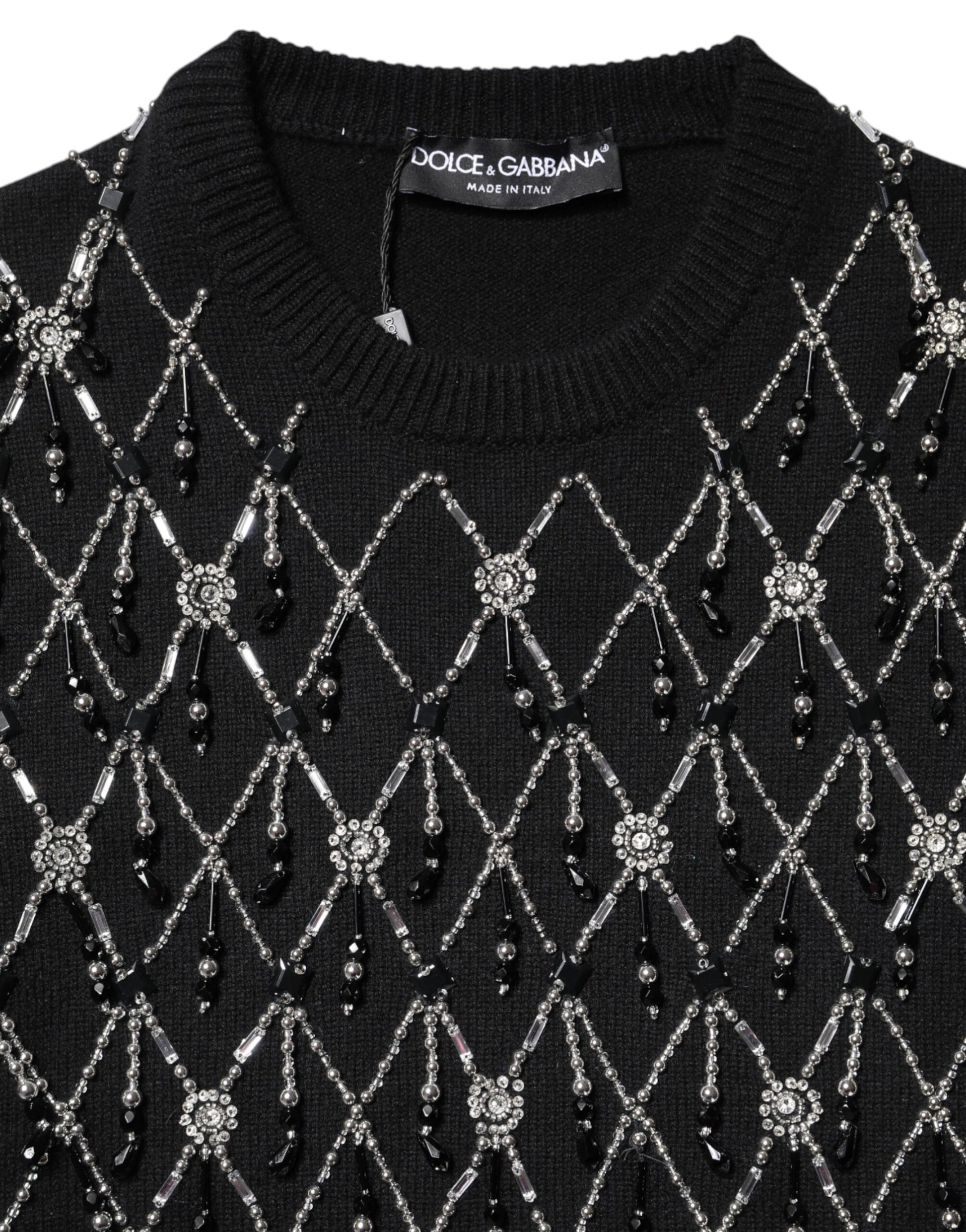 Dolce & Gabbana Black Cashmere Embellished Long Sleeves Top Dolce & Gabbana