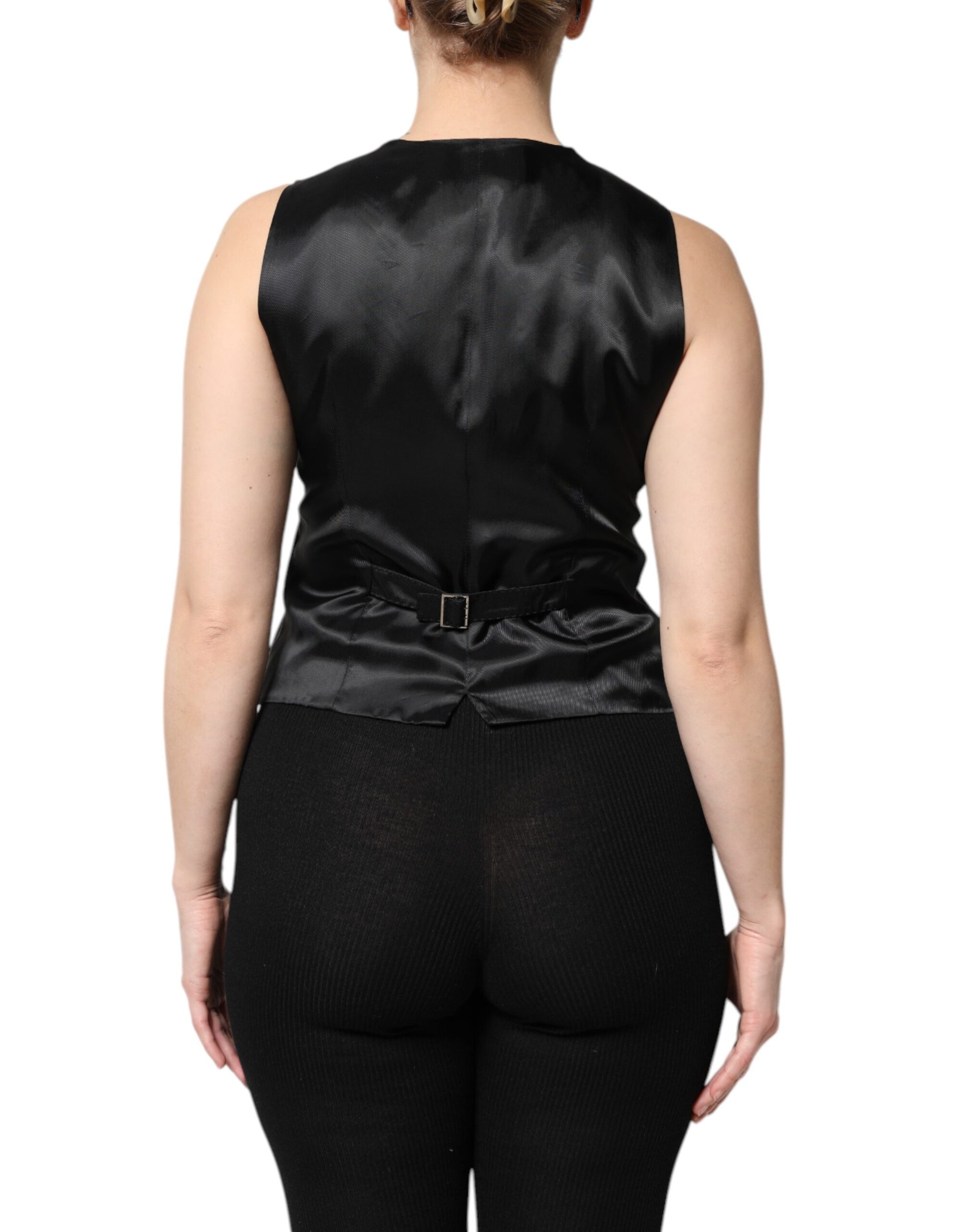 Dolce & Gabbana Black Striped Button Down Sleeveless Vest Top Dolce & Gabbana