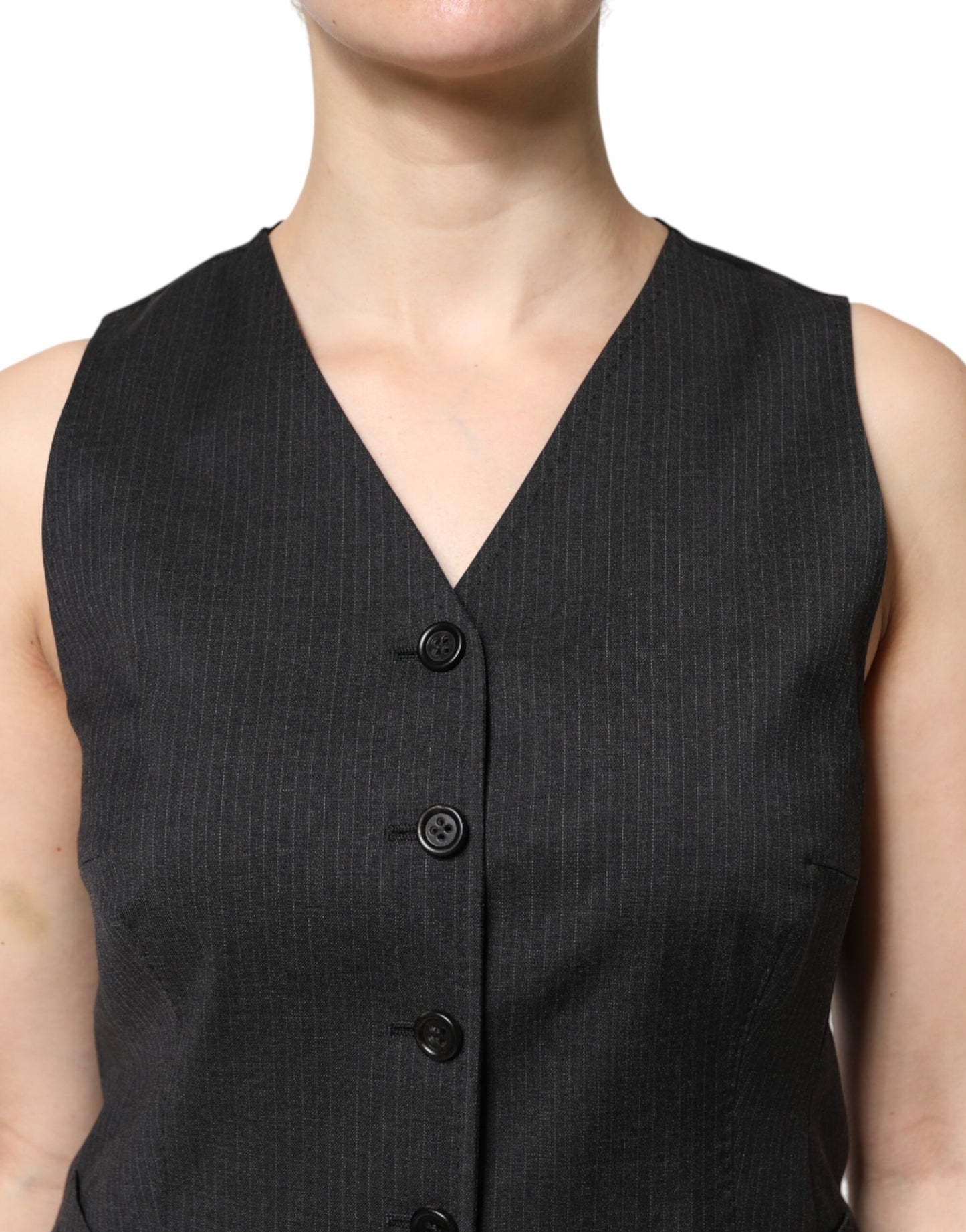 Dolce & Gabbana Black Striped Button Down Sleeveless Vest Top Dolce & Gabbana