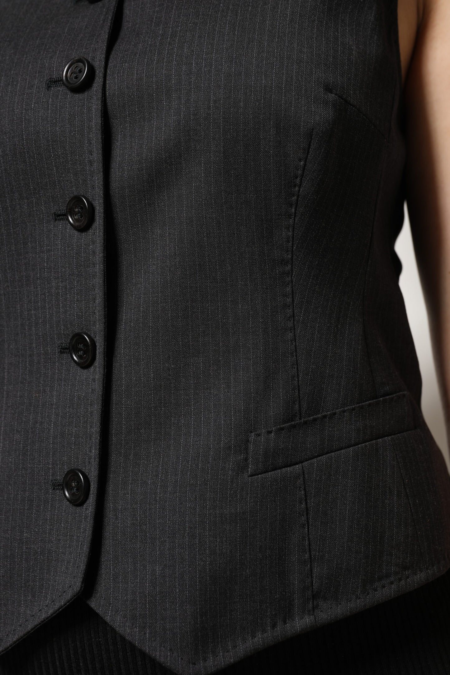 Dolce & Gabbana Black Striped Button Down Sleeveless Vest Top Dolce & Gabbana