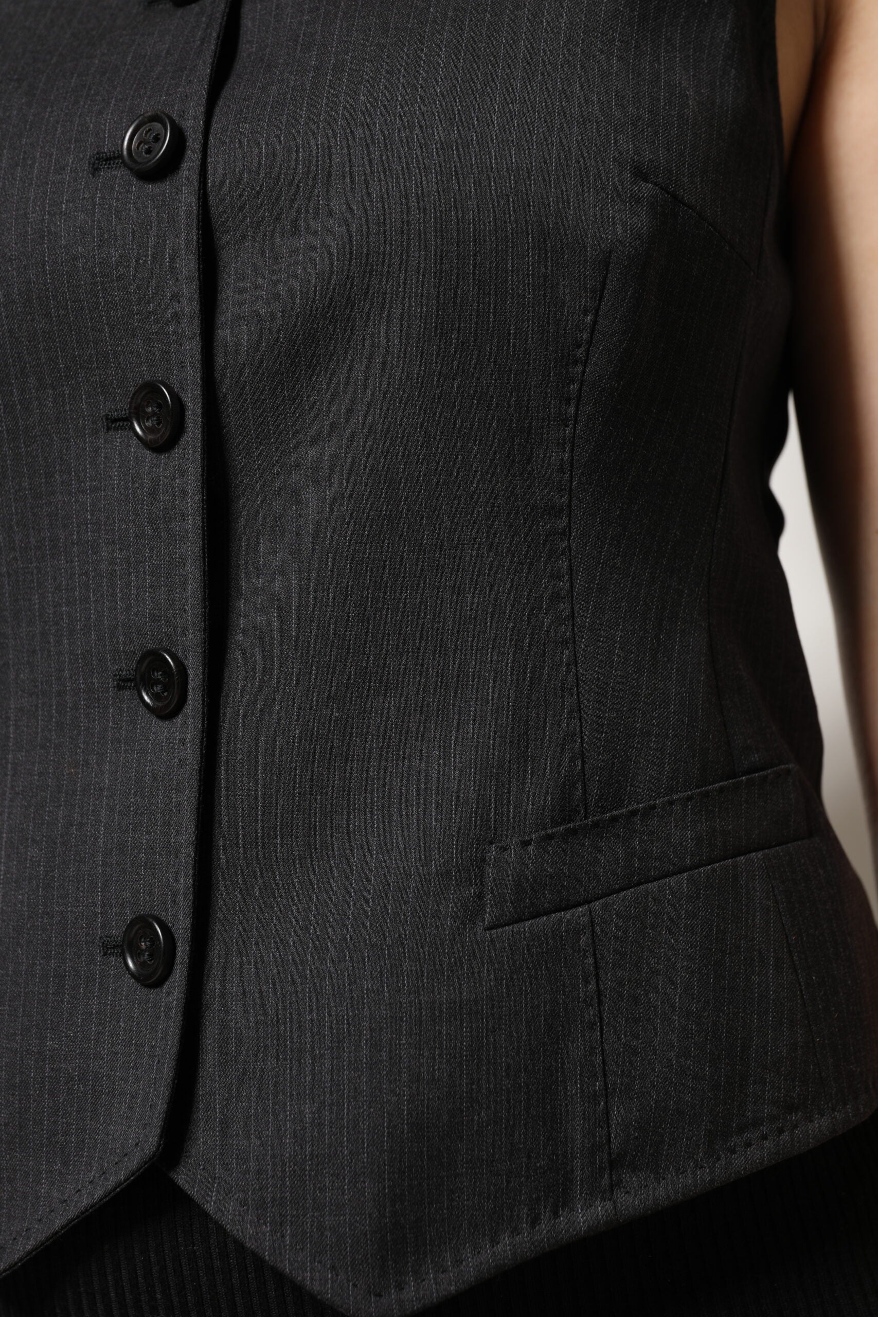 Dolce & Gabbana Black Striped Button Down Sleeveless Vest Top Dolce & Gabbana