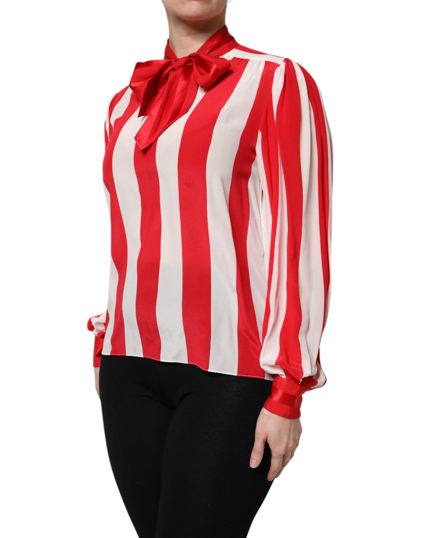 Dolce & Gabbana Red White Stripes Ascot Collar Blouse Top Dolce & Gabbana
