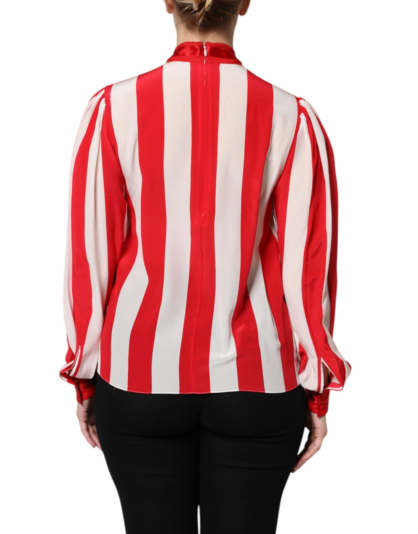 Dolce & Gabbana Red White Stripes Ascot Collar Blouse Top Dolce & Gabbana
