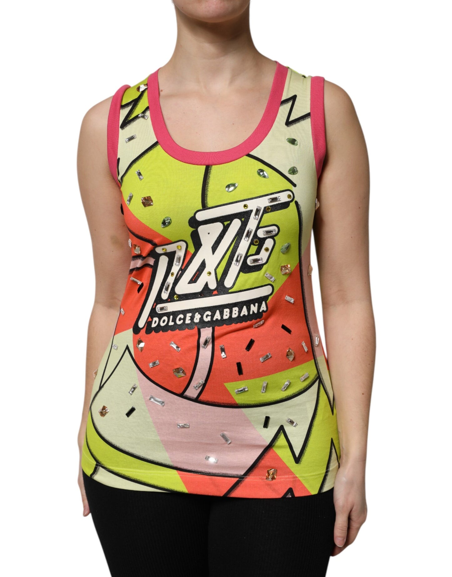 Dolce & Gabbana Multicolor Printed Crystal Embellishment Top Dolce & Gabbana