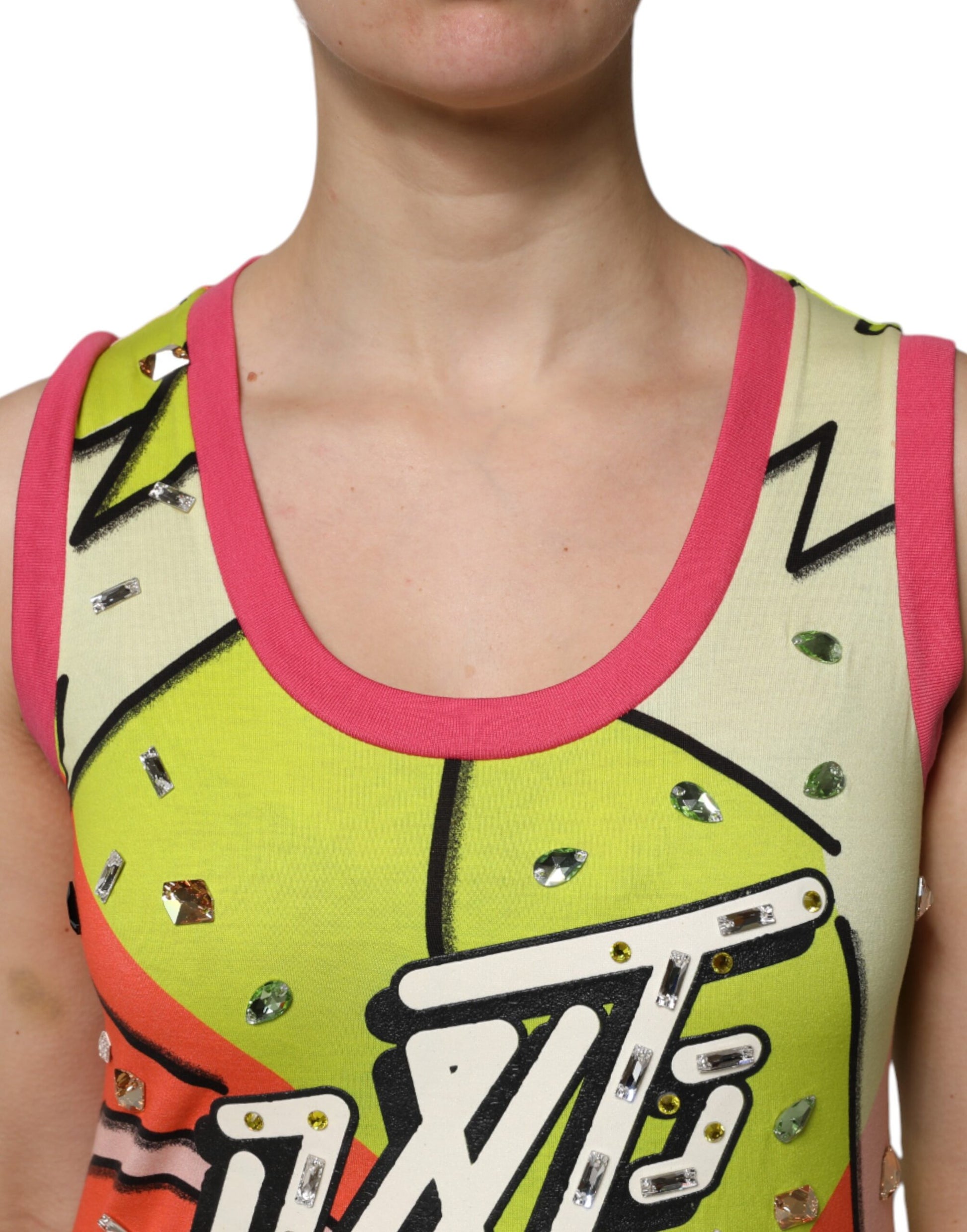 Dolce & Gabbana Multicolor Printed Crystal Embellishment Top Dolce & Gabbana