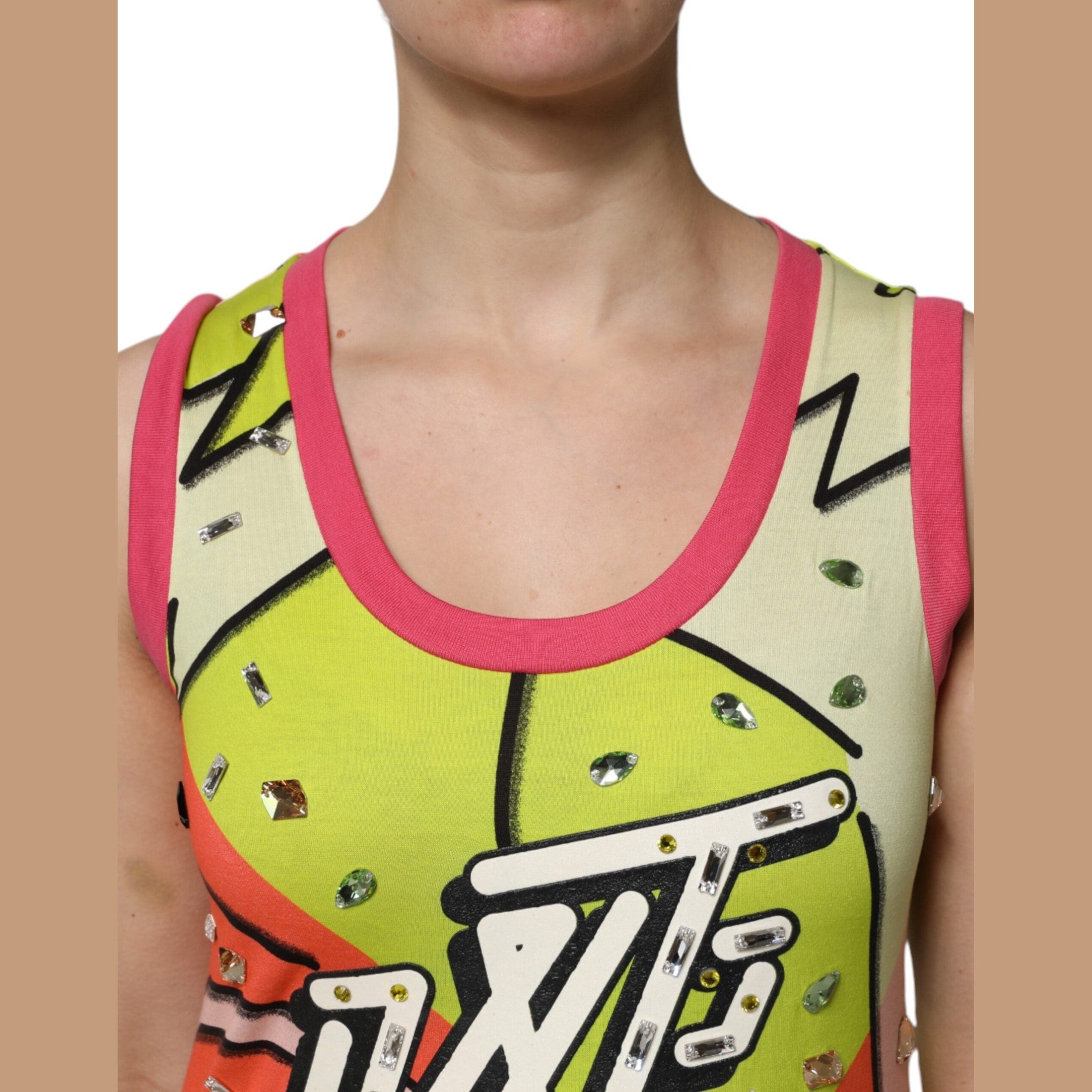 Dolce & Gabbana Multicolor Printed Crystal Embellishment Top