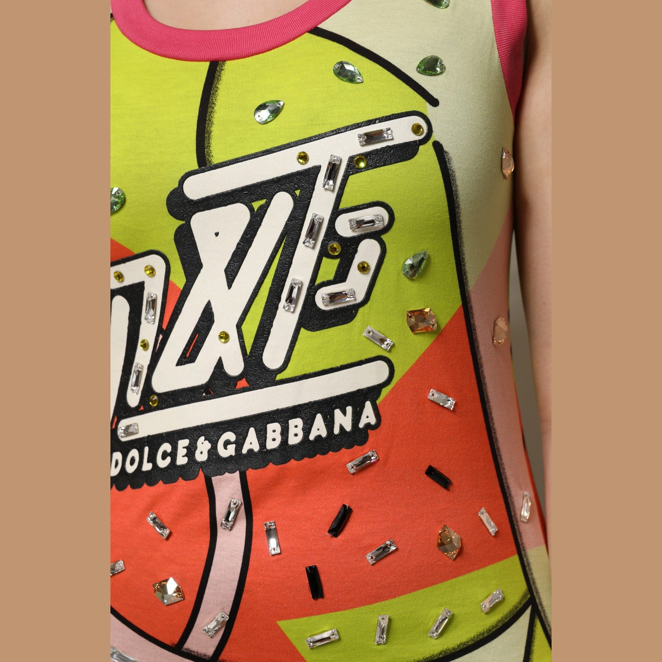 Dolce & Gabbana Multicolor Printed Crystal Embellishment Top