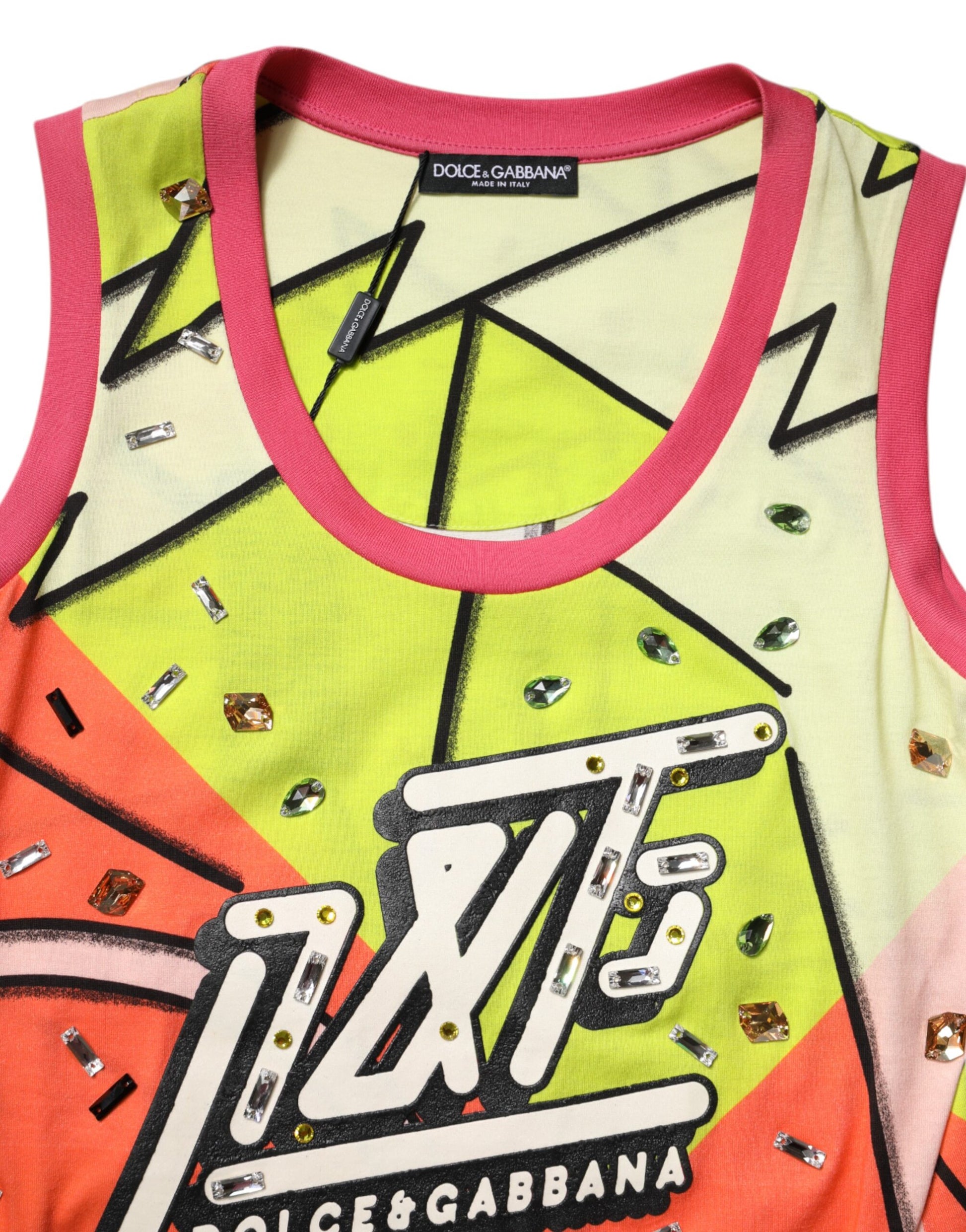 Dolce & Gabbana Multicolor Printed Crystal Embellishment Top Dolce & Gabbana