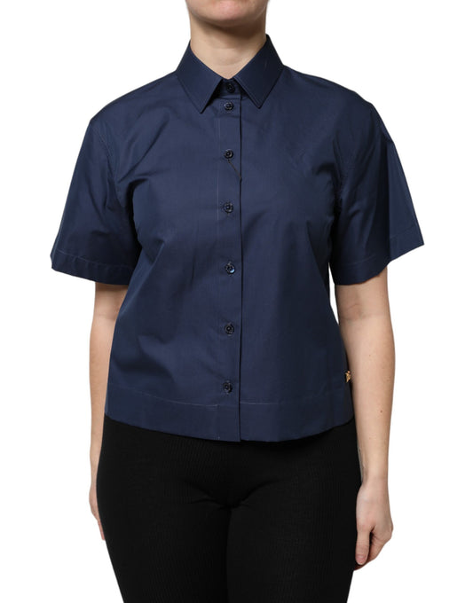 Dolce & Gabbana Blue Cotton Short Sleeves Button Down Top Dolce & Gabbana