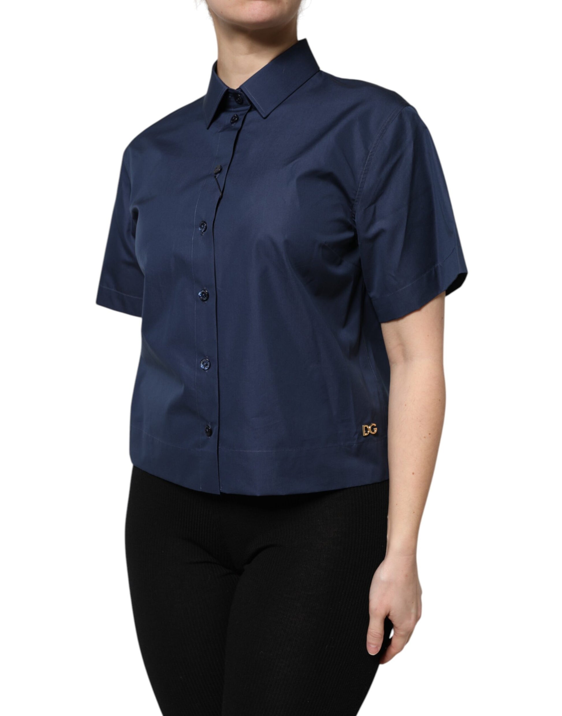 Dolce & Gabbana Blue Cotton Short Sleeves Button Down Top Dolce & Gabbana