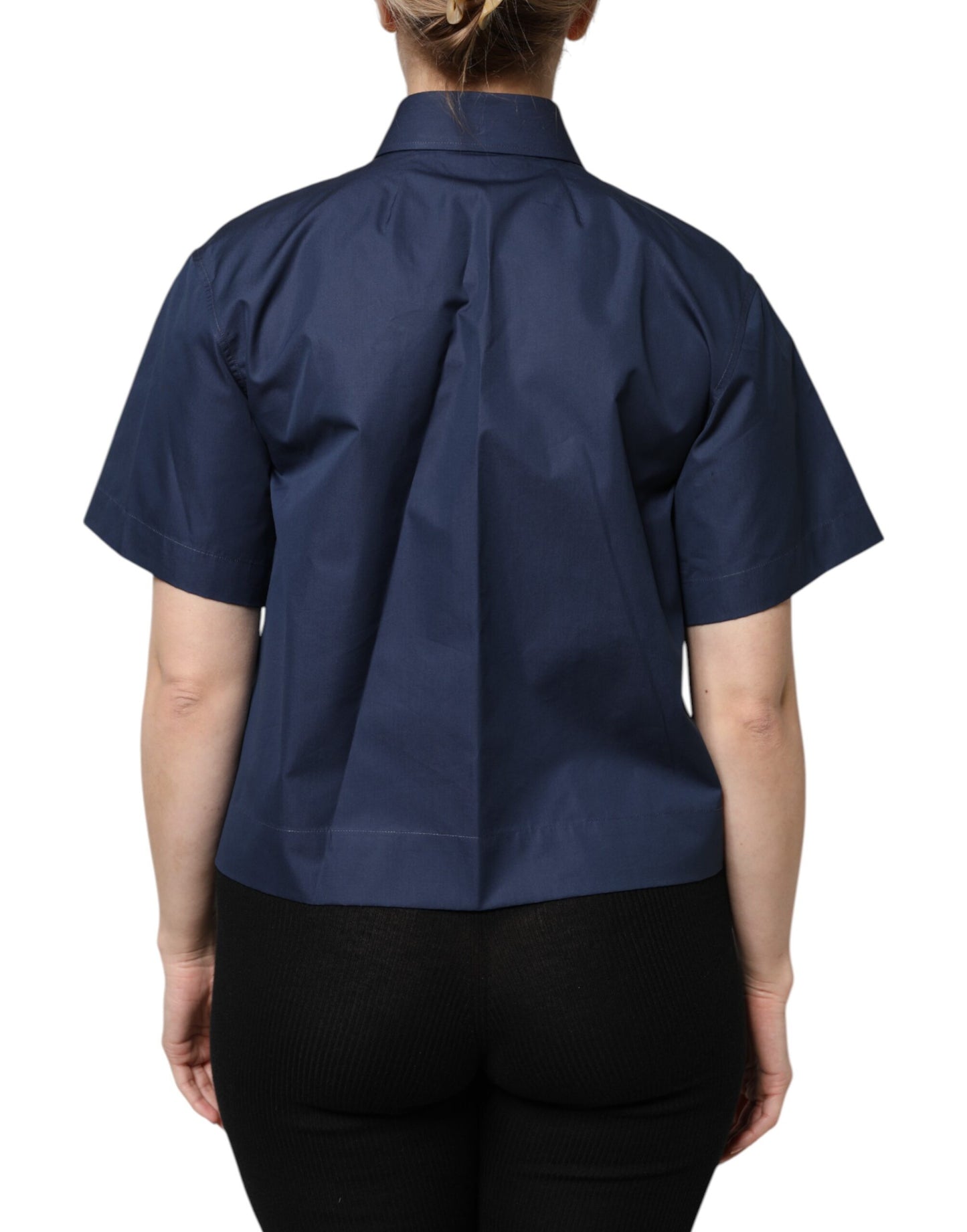 Dolce & Gabbana Blue Cotton Short Sleeves Button Down Top Dolce & Gabbana