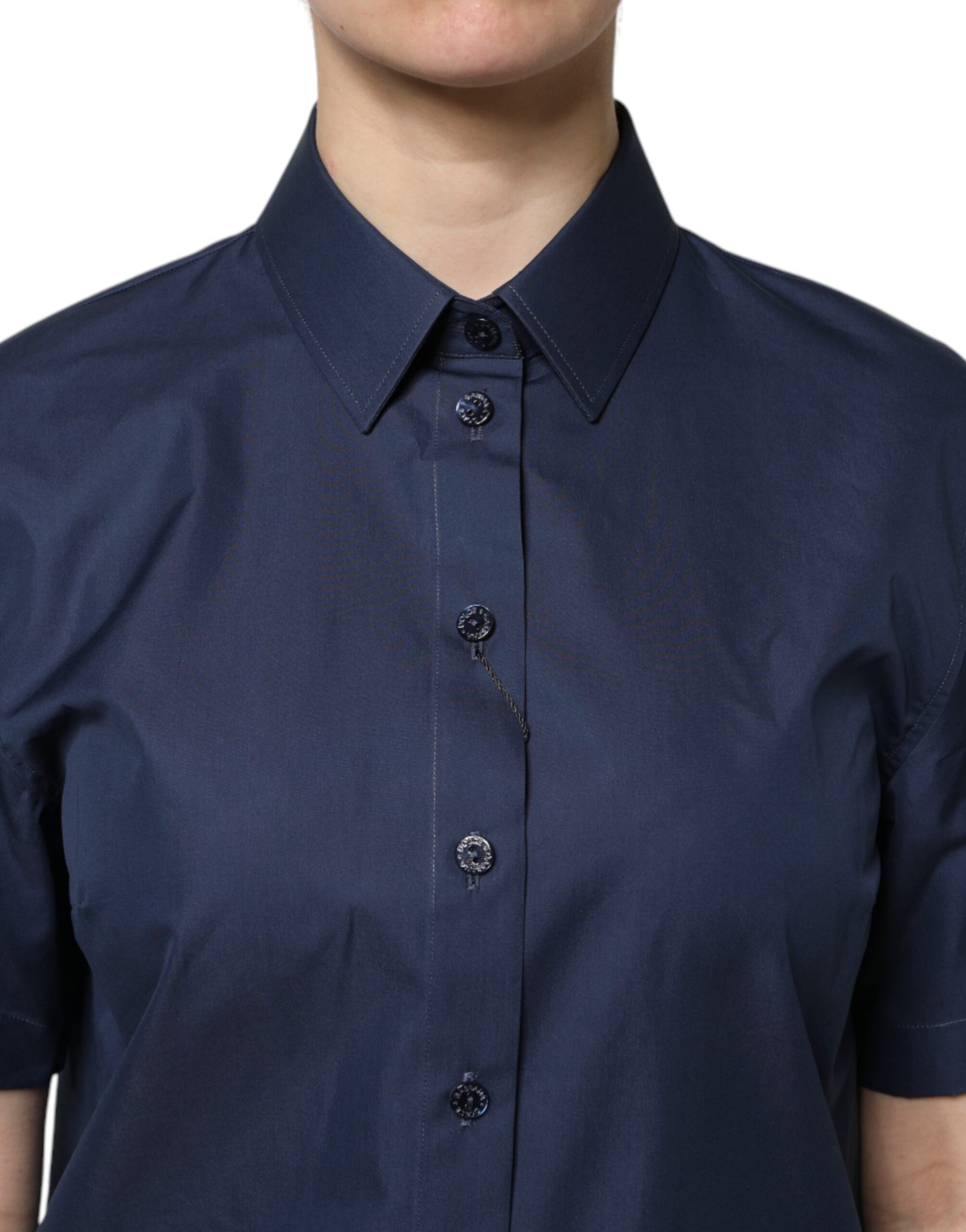 Dolce & Gabbana Blue Cotton Short Sleeves Button Down Top Dolce & Gabbana