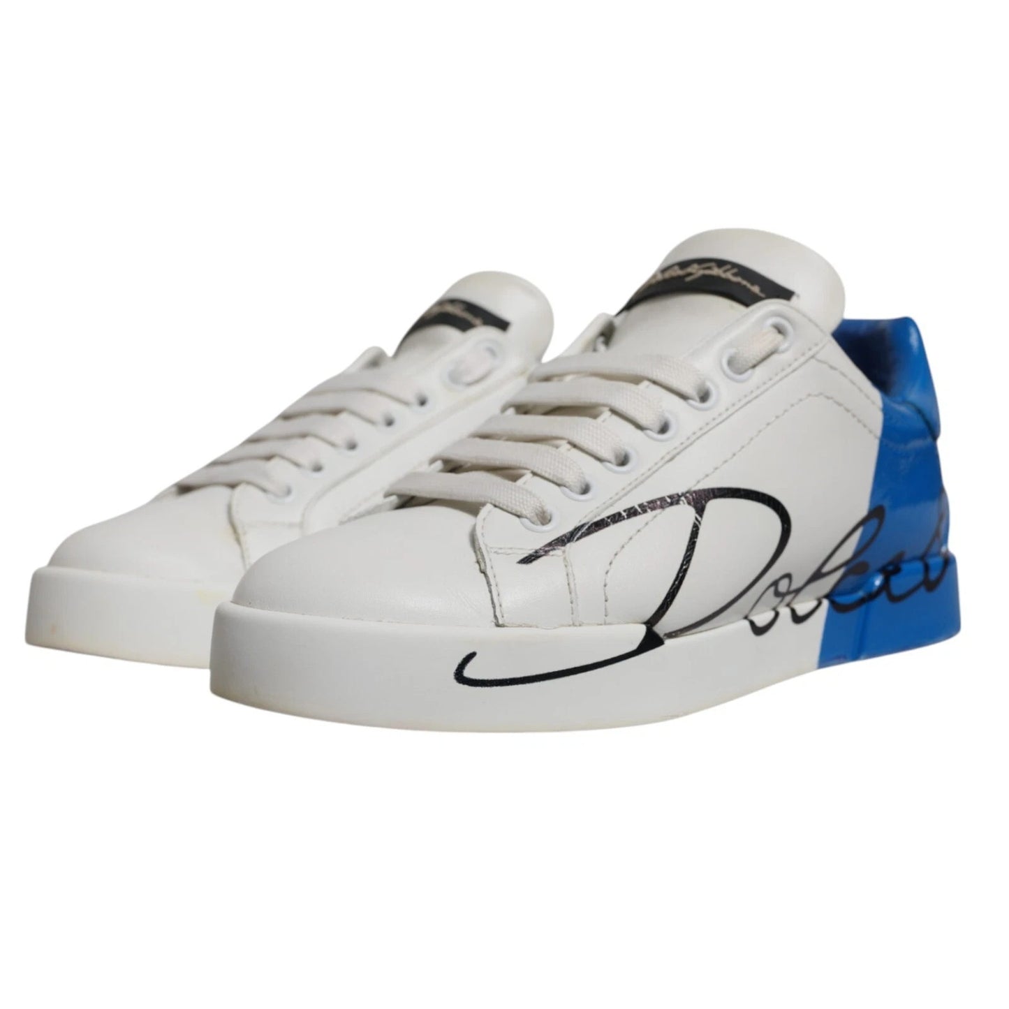 Dolce & Gabbana White Blue Logo Portofino Sneakers Shoes Dolce & Gabbana