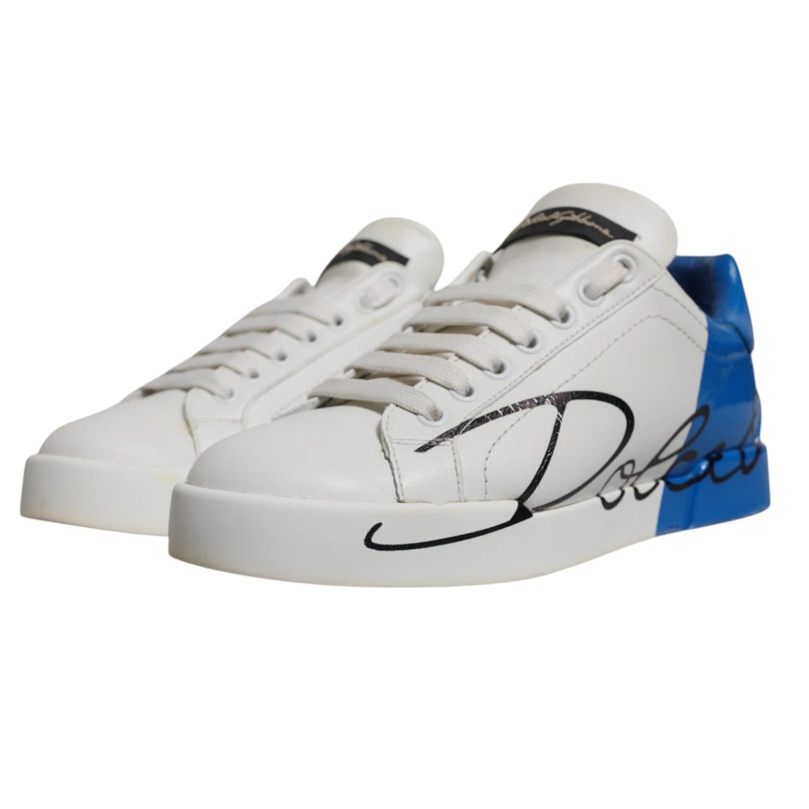 Dolce & Gabbana White Blue Logo Portofino Sneakers Shoes Dolce & Gabbana