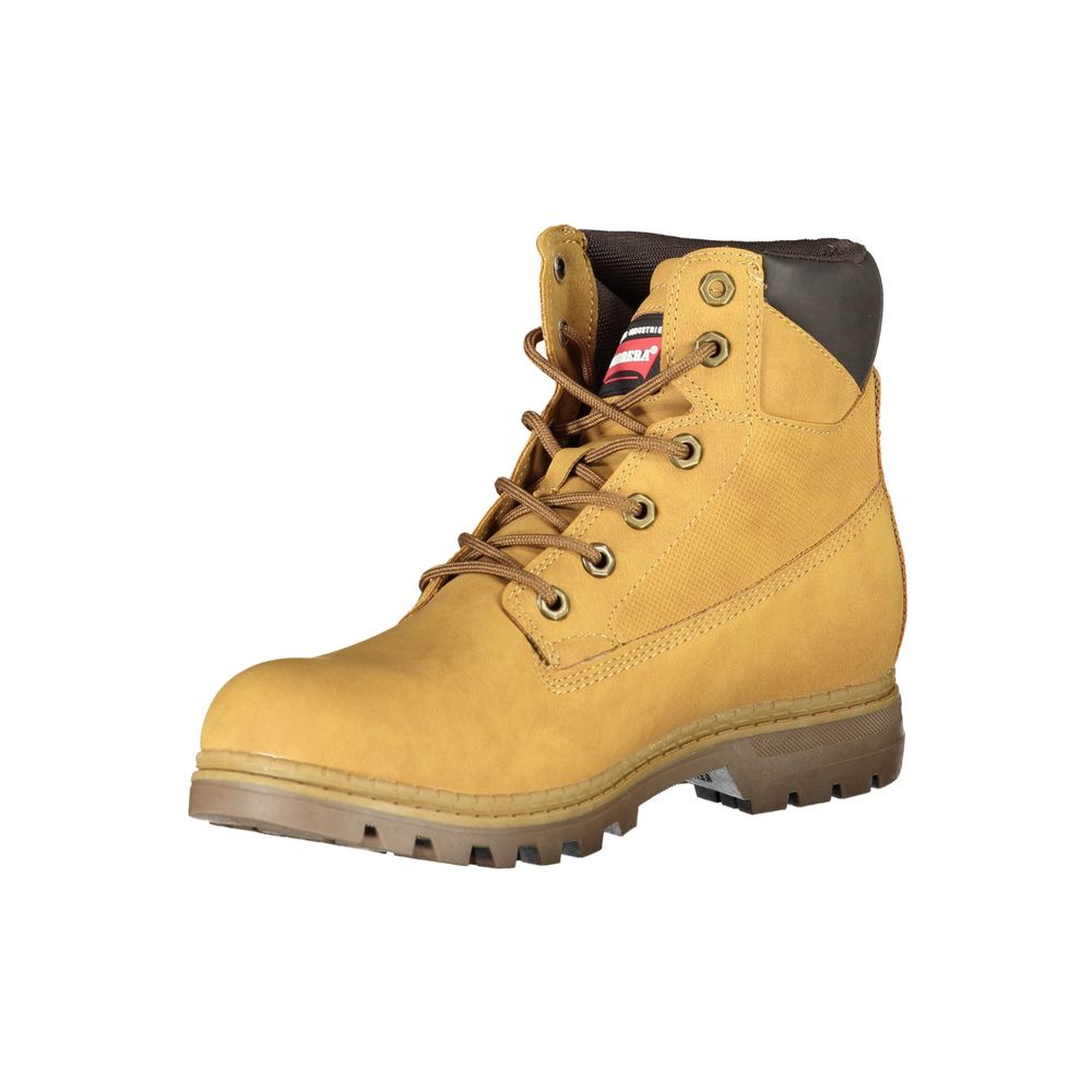 Carrera Giallo polyurethane men's ankle boot with a sleek design, black laces, and comfortable sole.