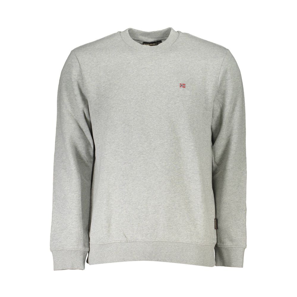 Napapijri Grigio cotton men's sweatshirt with crew neck and long sleeves, casual and comfortable for everyday wear.