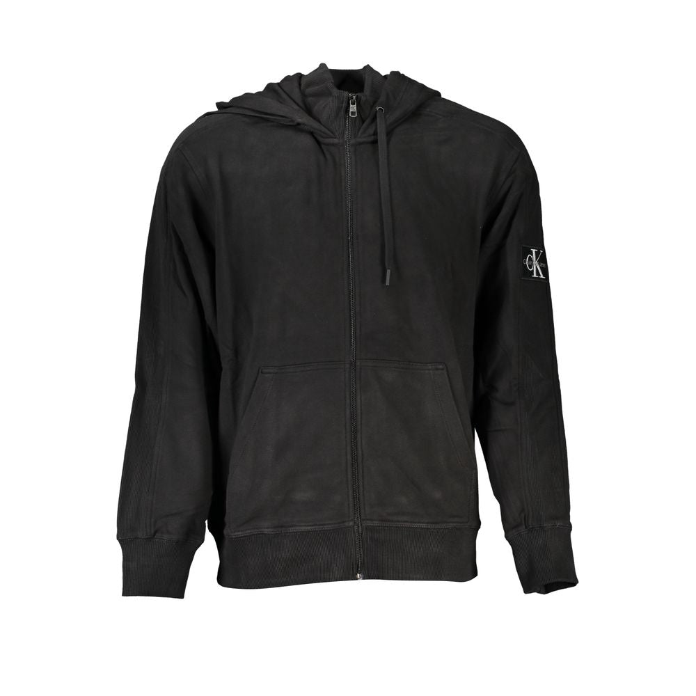 Black Calvin Klein men's cotton sweatshirt with crewneck and long sleeves, casual style, shown on a plain background.