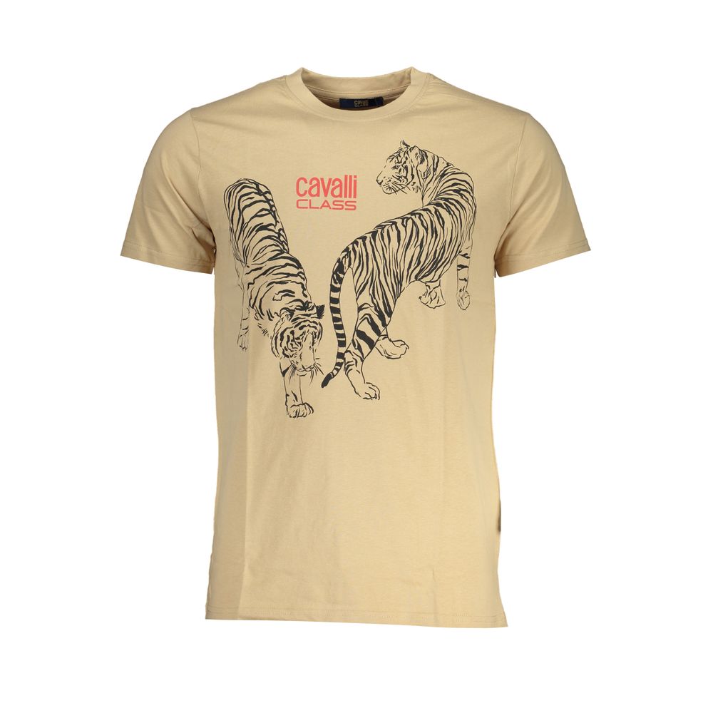 Beige cotton men's T-shirt by Cavalli Class, featuring a comfortable fit and simple design, displayed on a plain background.