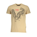Beige cotton men's T-shirt by Cavalli Class, featuring a comfortable fit and simple design, displayed on a plain background.