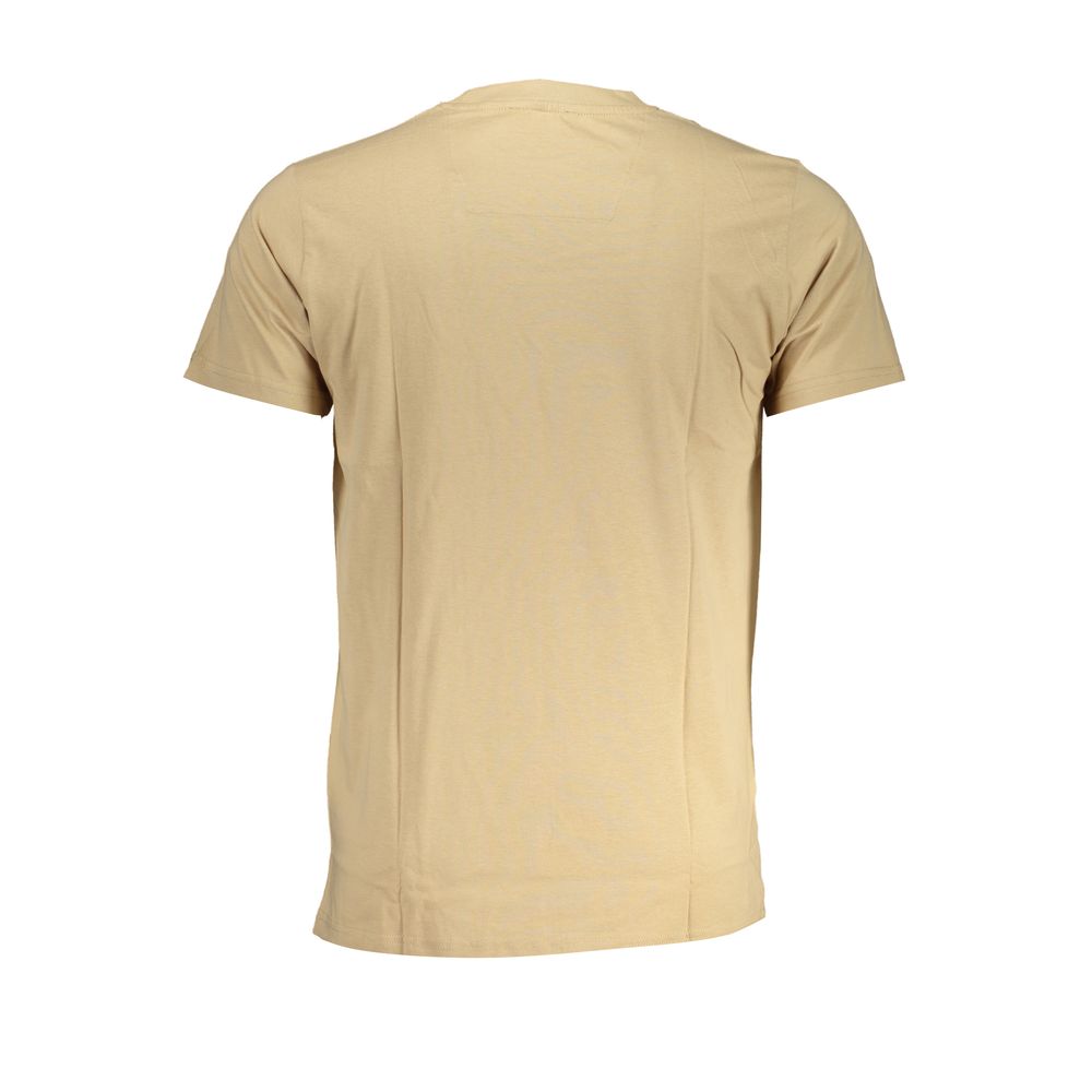 Beige Cavalli Class cotton men's T-shirt with a classic fit and crew neckline, displayed flat on a white background.