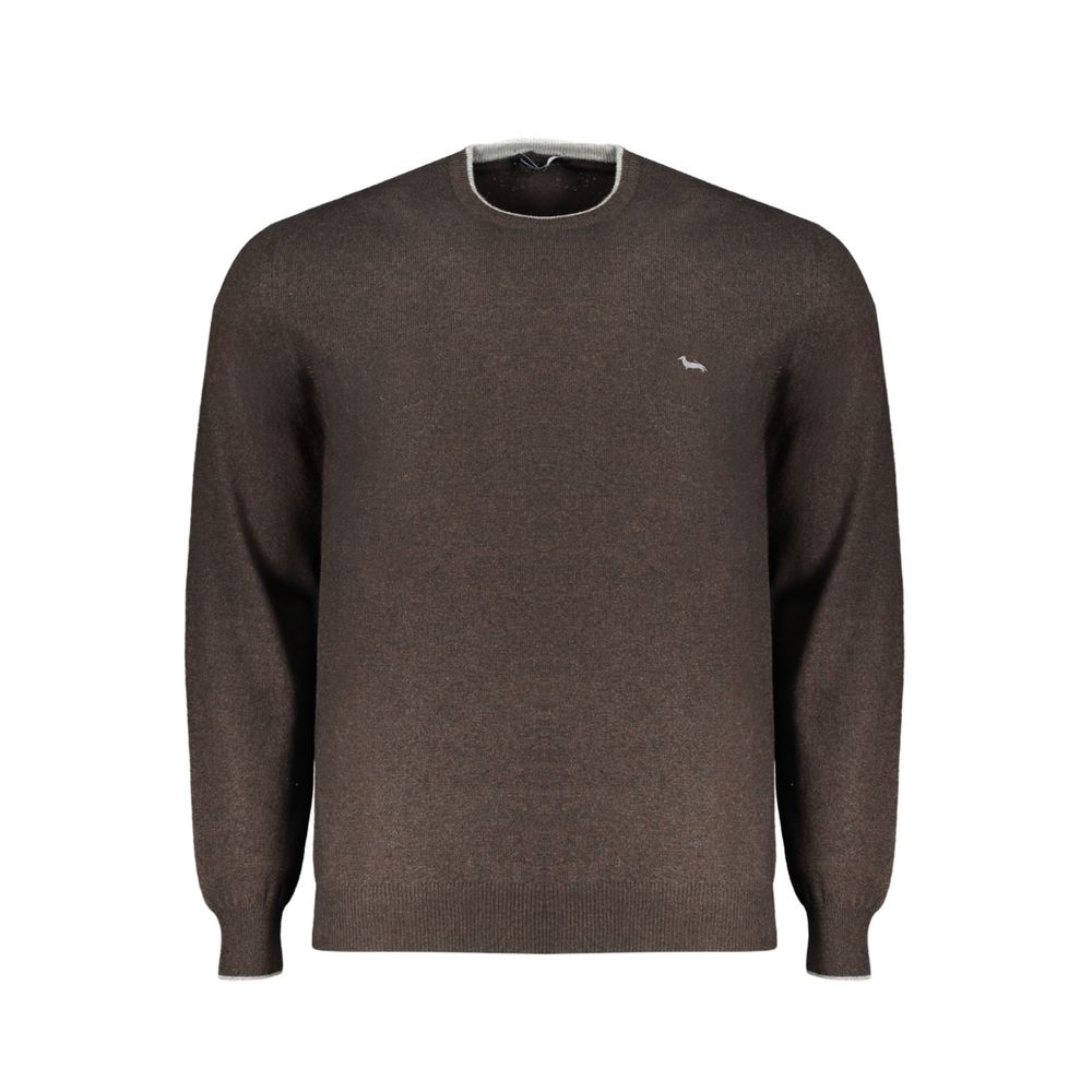 Harmont & Blaine men's Marrone wool sweater with a ribbed collar and cuffs, featuring a classic knit pattern.